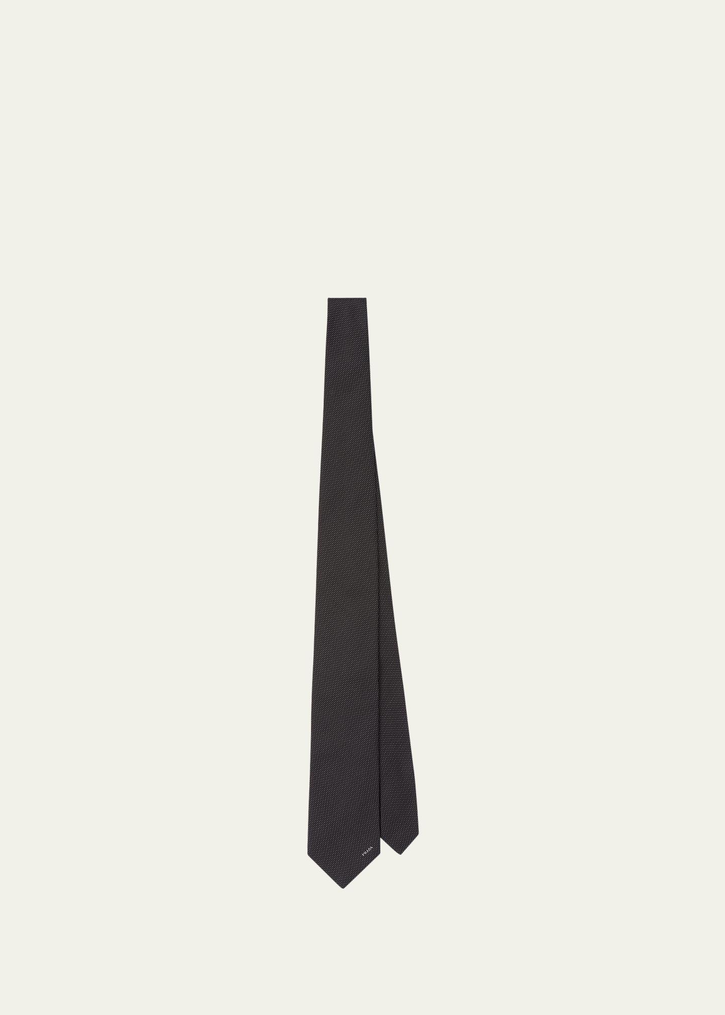 Prada Men's Needlepoint Silk Tie In Nero