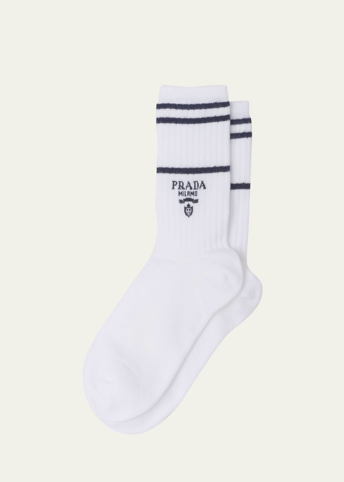 Prada Men's Logo Crew Socks In Bianco/blu