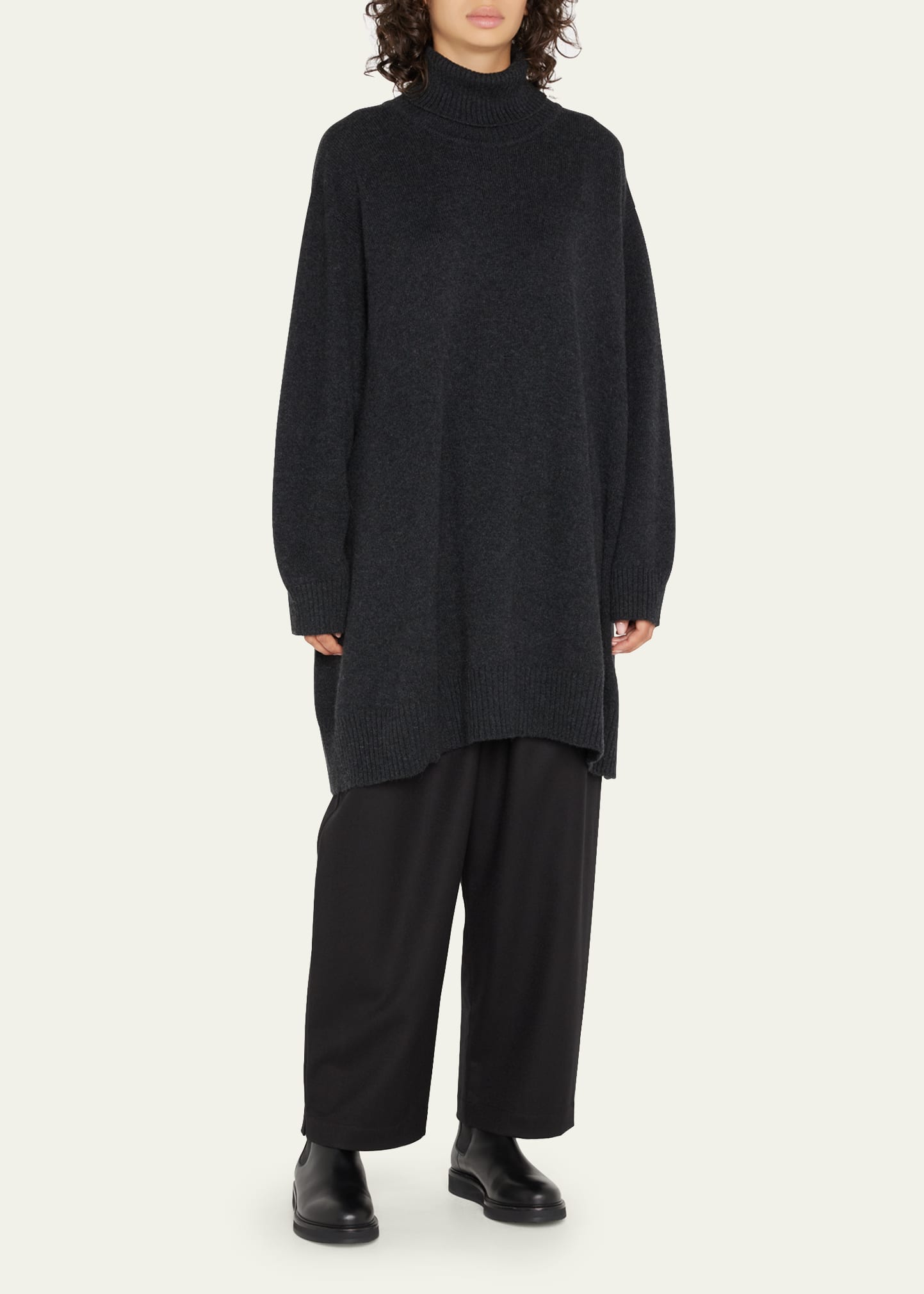 Side-Panel A-Line Roll Neck Sweater (Long Plus Length)