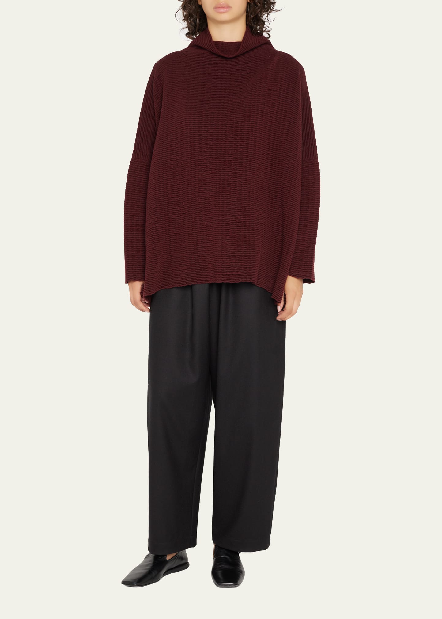 Slim-Sleeve Funnel-Neck Sweater (Mid Plus Length)