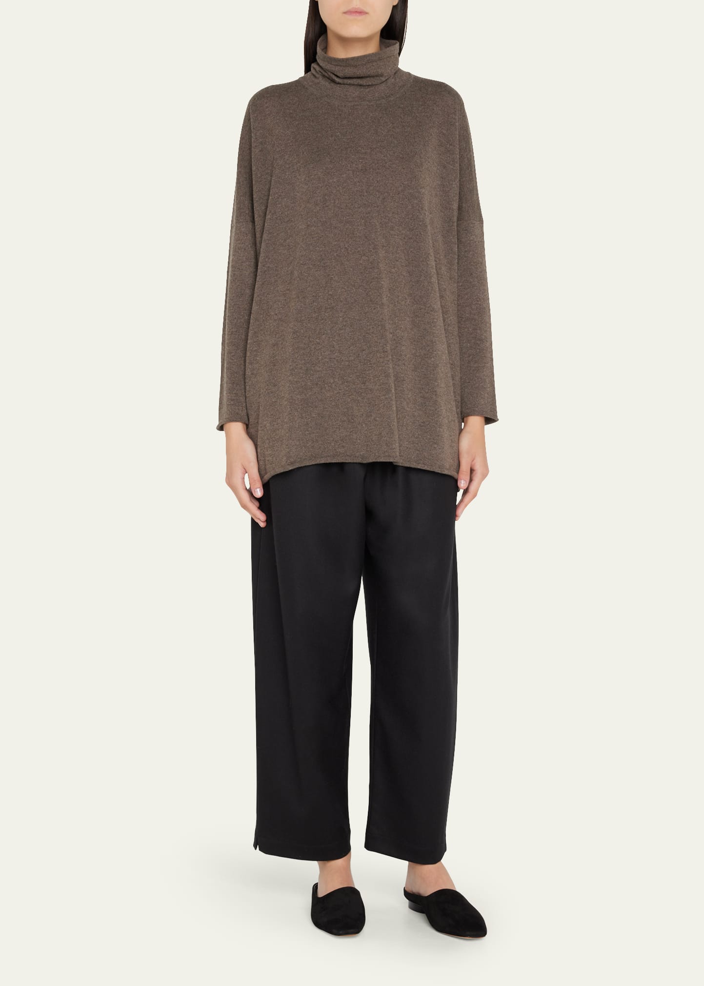 Eskandar Scrunch-Neck Cashmere Raw-Edge Sweater (Mid Plus Length ...