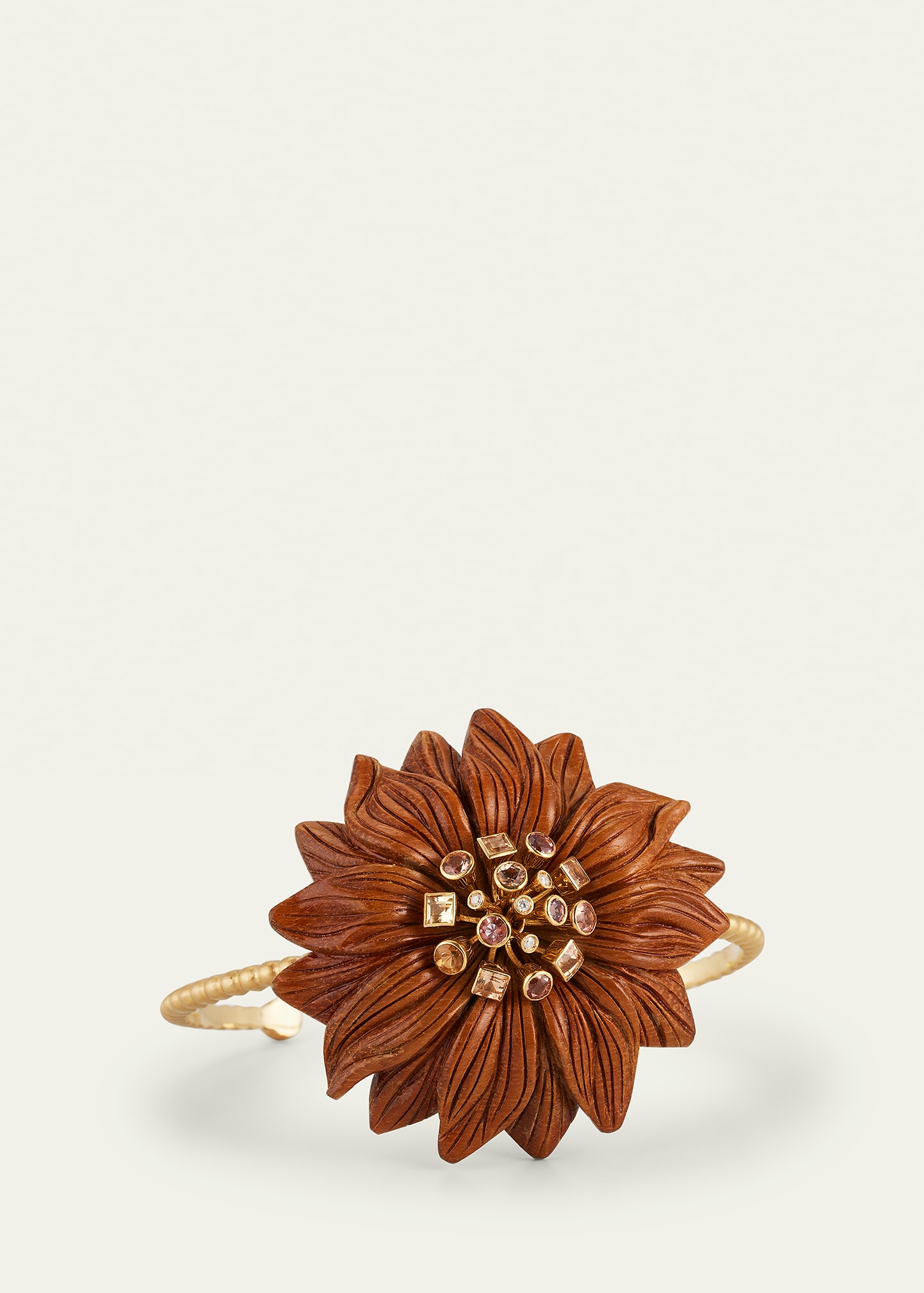Carved Wood Flower Bracelet with Diamond and Imperial Topaz