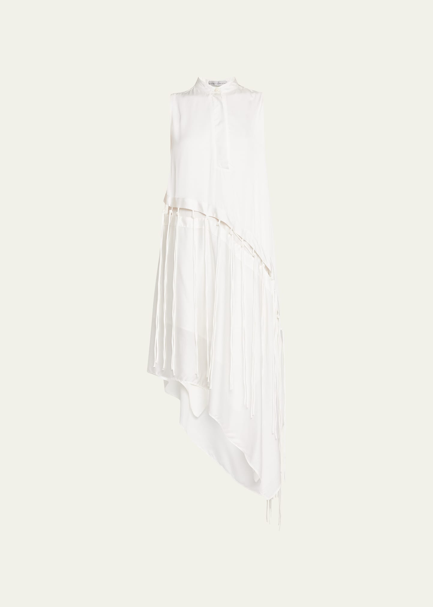 Palmer Harding Merged Asymmetric Sleeveless Fringe Midi Dress In Ivory Satin