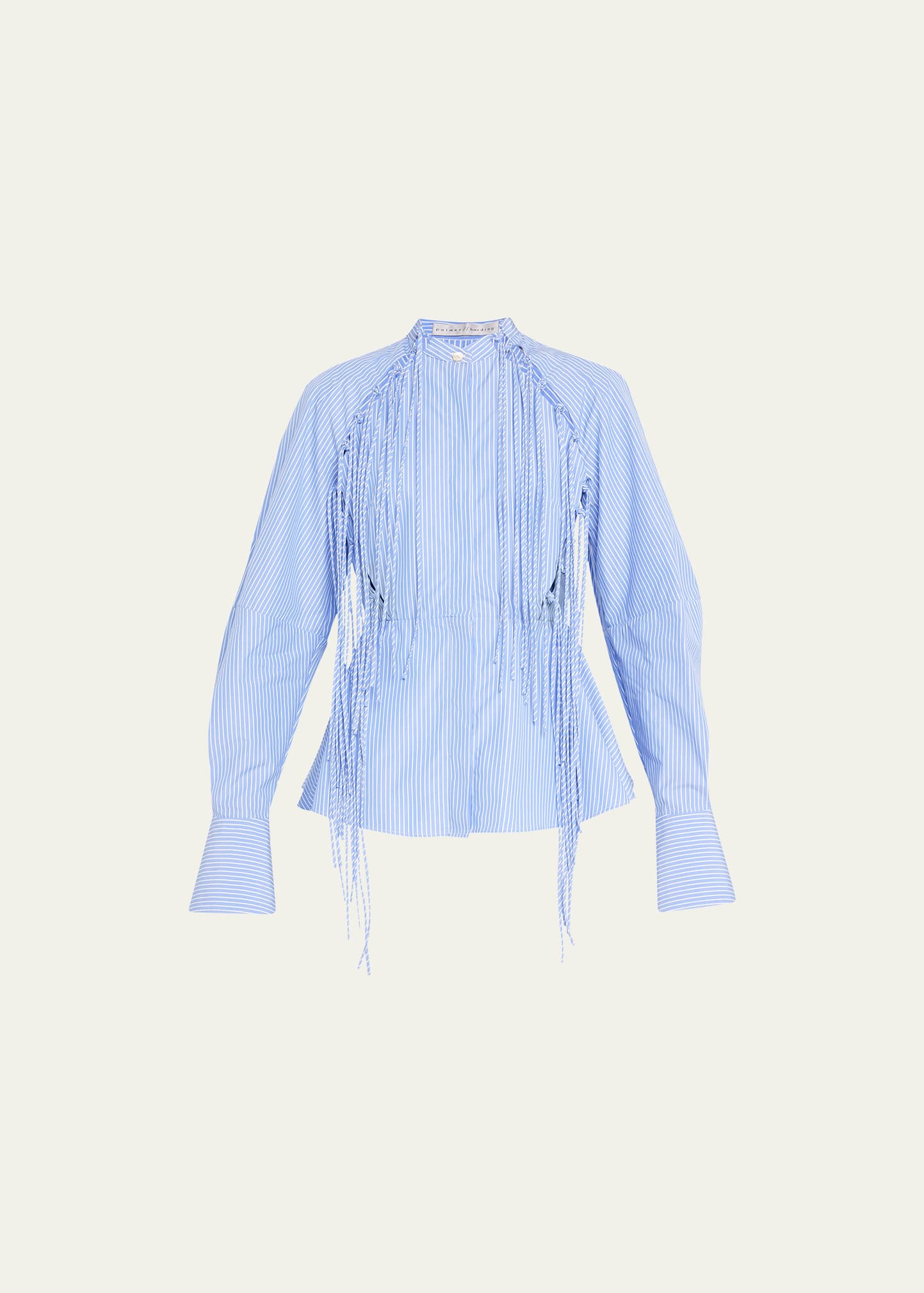 Palmer Harding Connected Striped Fringe Button-front Shirt In Blue Cotton Penci