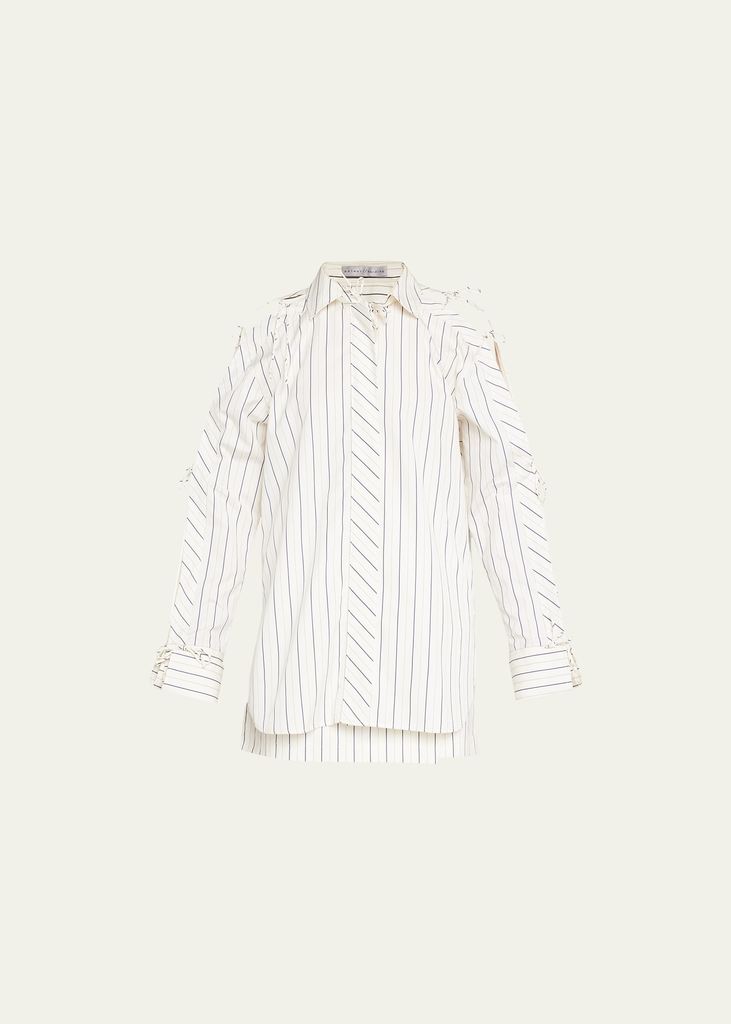Palmer Harding Unite Mixed Stripe Cutout-sleeve Button-front Shirt In Ivory Cotton Mult