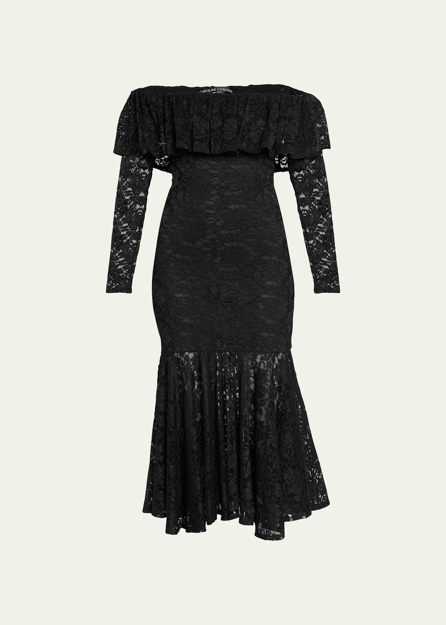 Shop Caroline Constas Alessia Off-the-shoulder Lace Midi Dress In Black