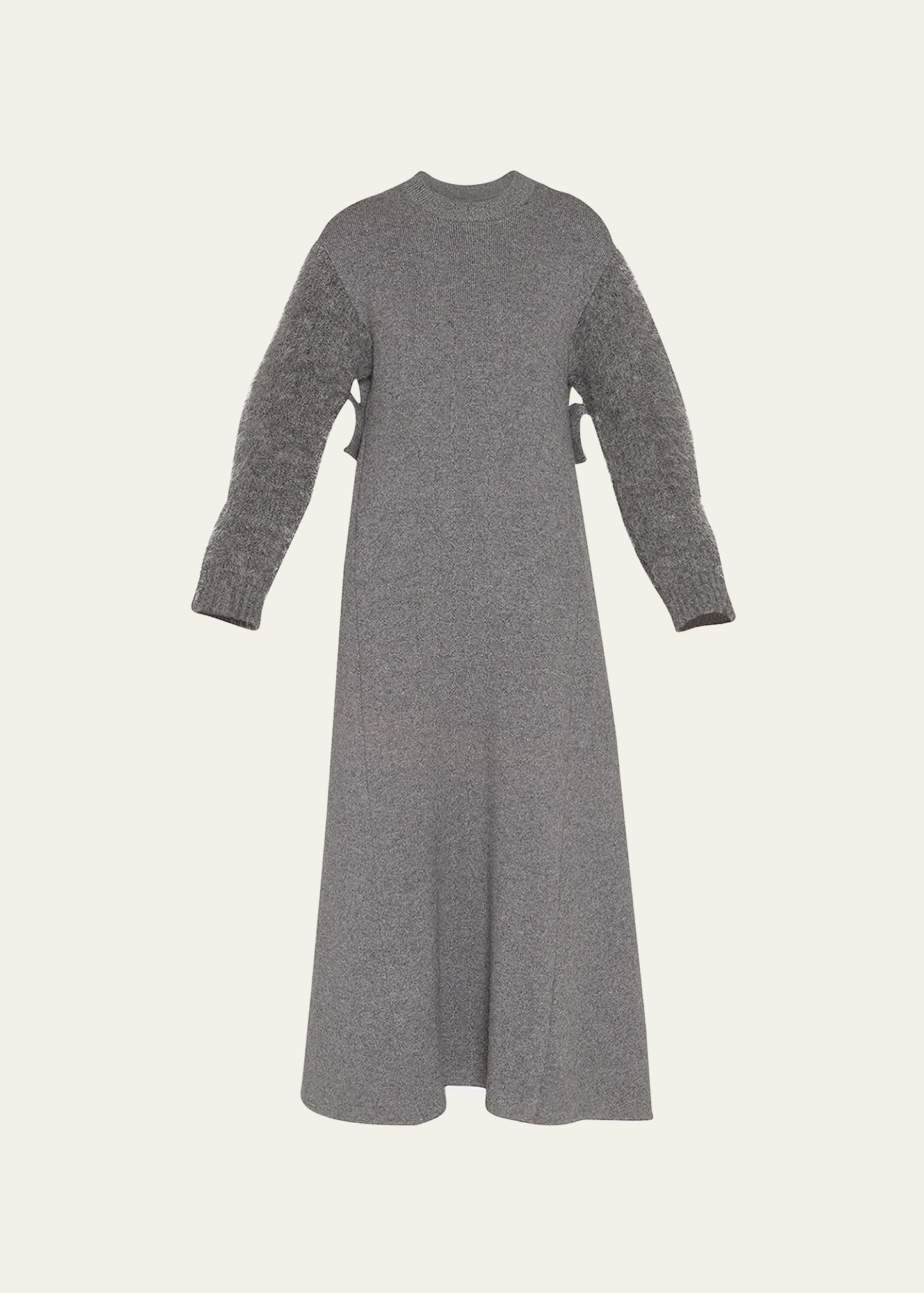 Fuzzy Sleeve Wool-Cashmere Maxi Dress