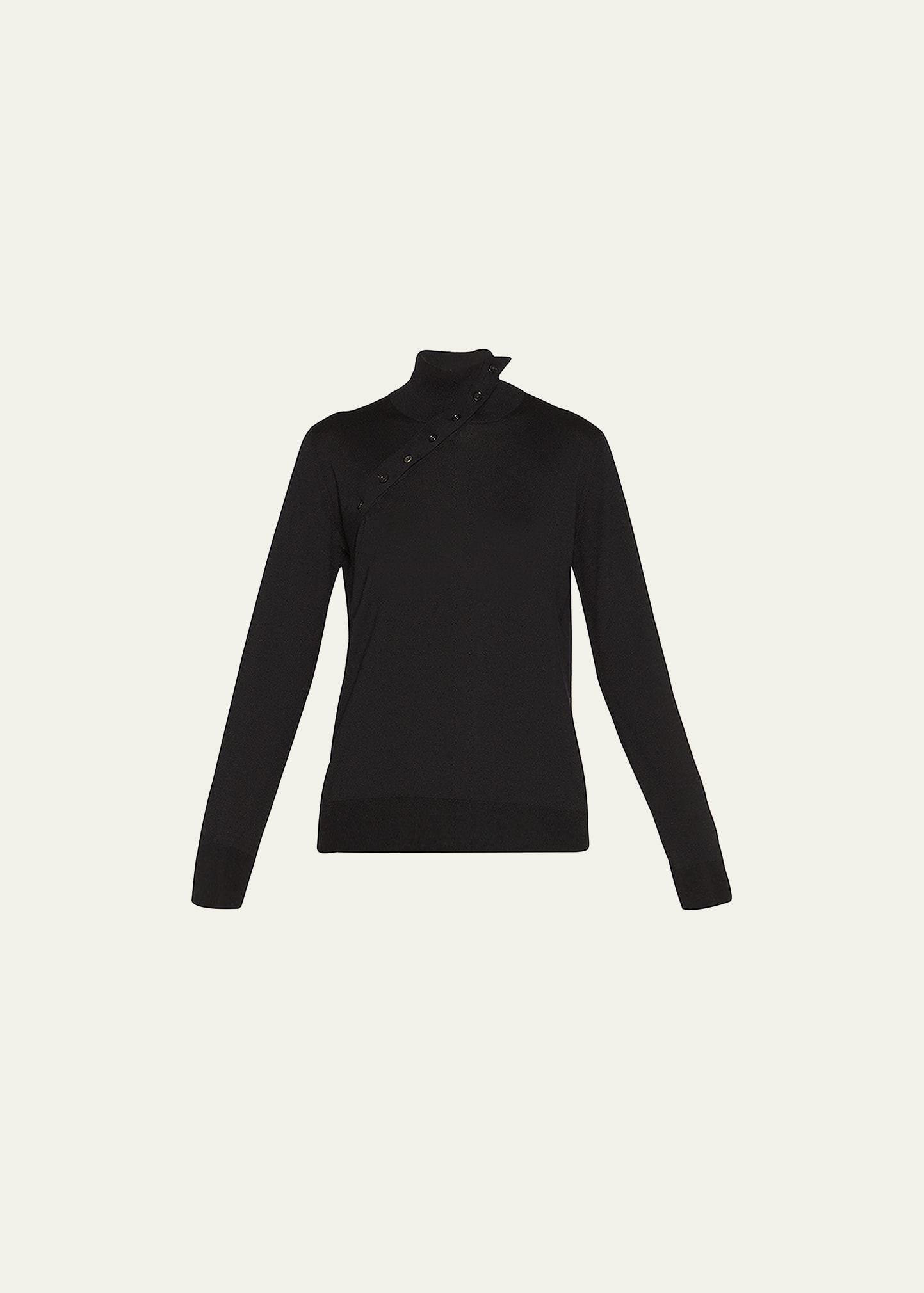 High-Neck Asymmetric Button Wool Sweater