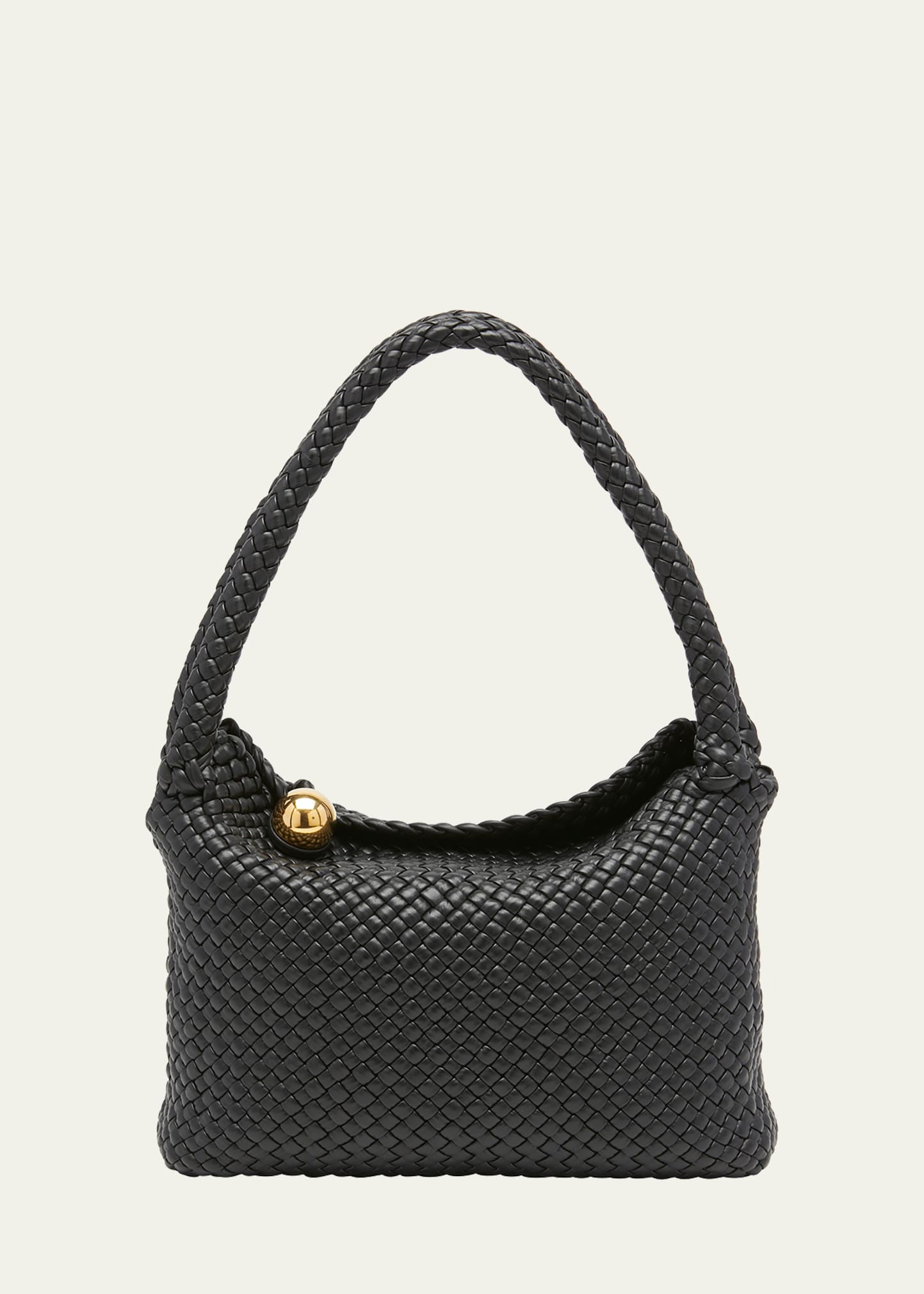Bottega Veneta Oversize Button Intrecciato Leather Shoulder Bag In 1019 Black-m Bras
