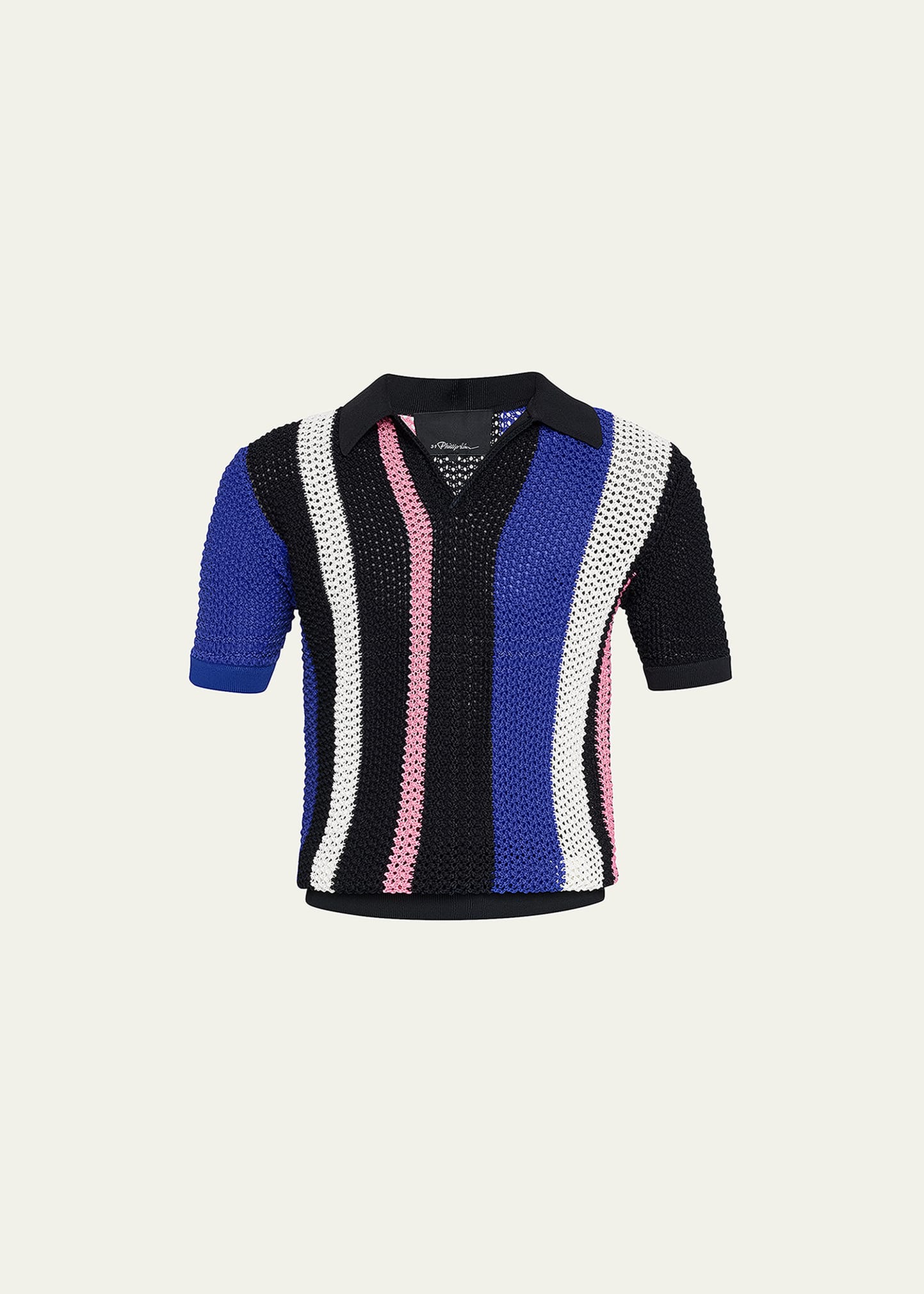 3.1 Phillip Lim / フィリップ リム Men's Pointelle Block Stripe Polo Shirt In Blk Multi