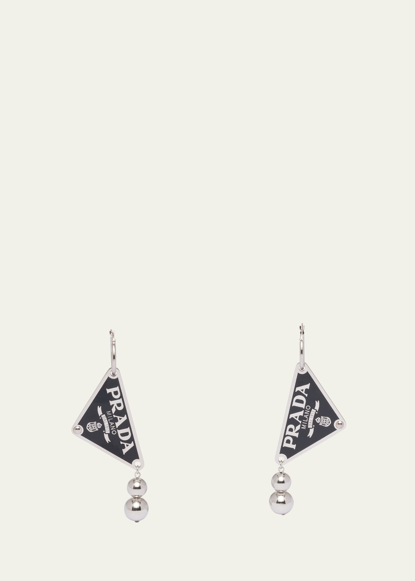 Shop Prada Triangle Sterling Silver Ball Drop Earrings In F0i89 Nero Argent