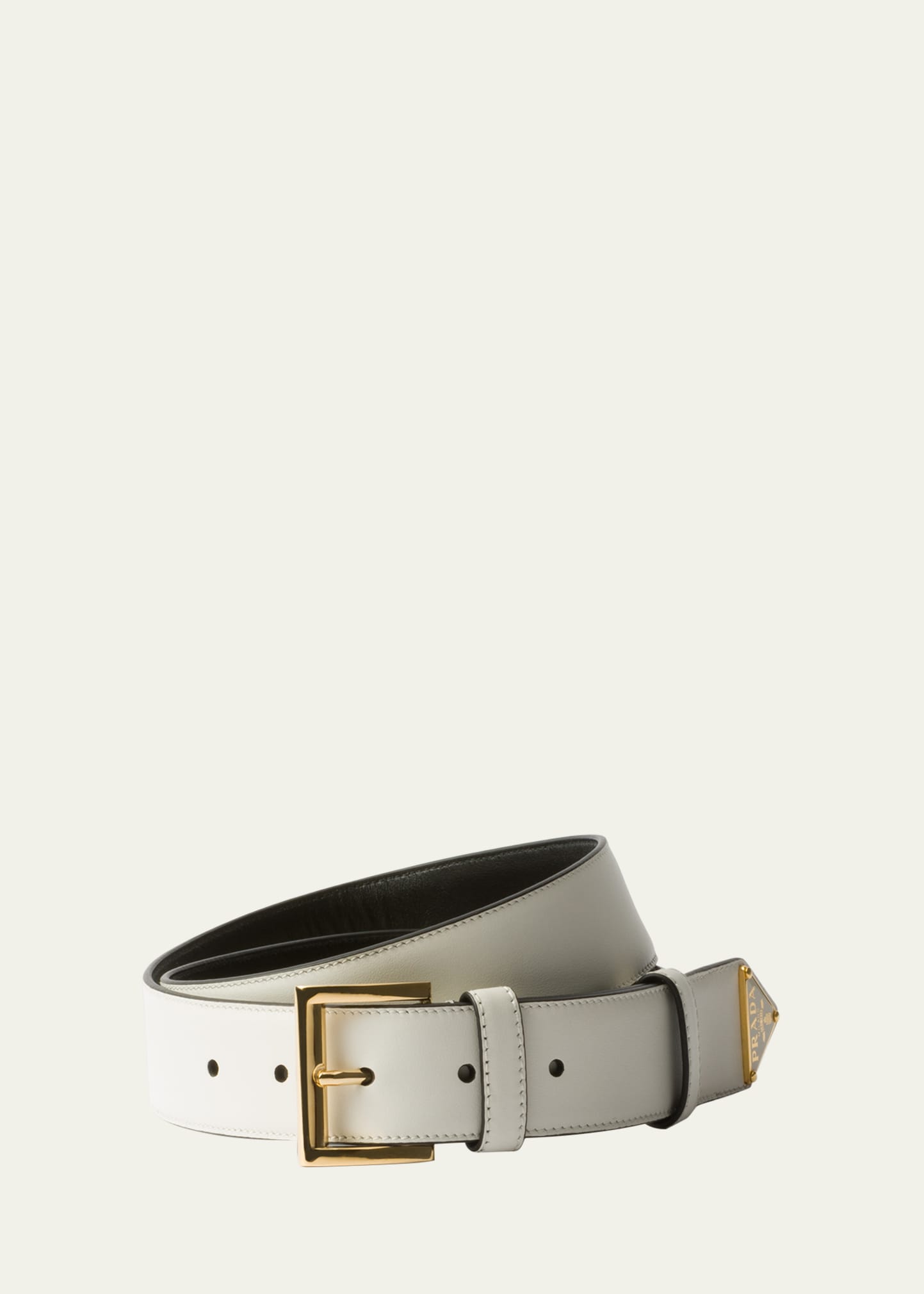 Prada Triangle-logo Leather Belt In F097w Bianco 1