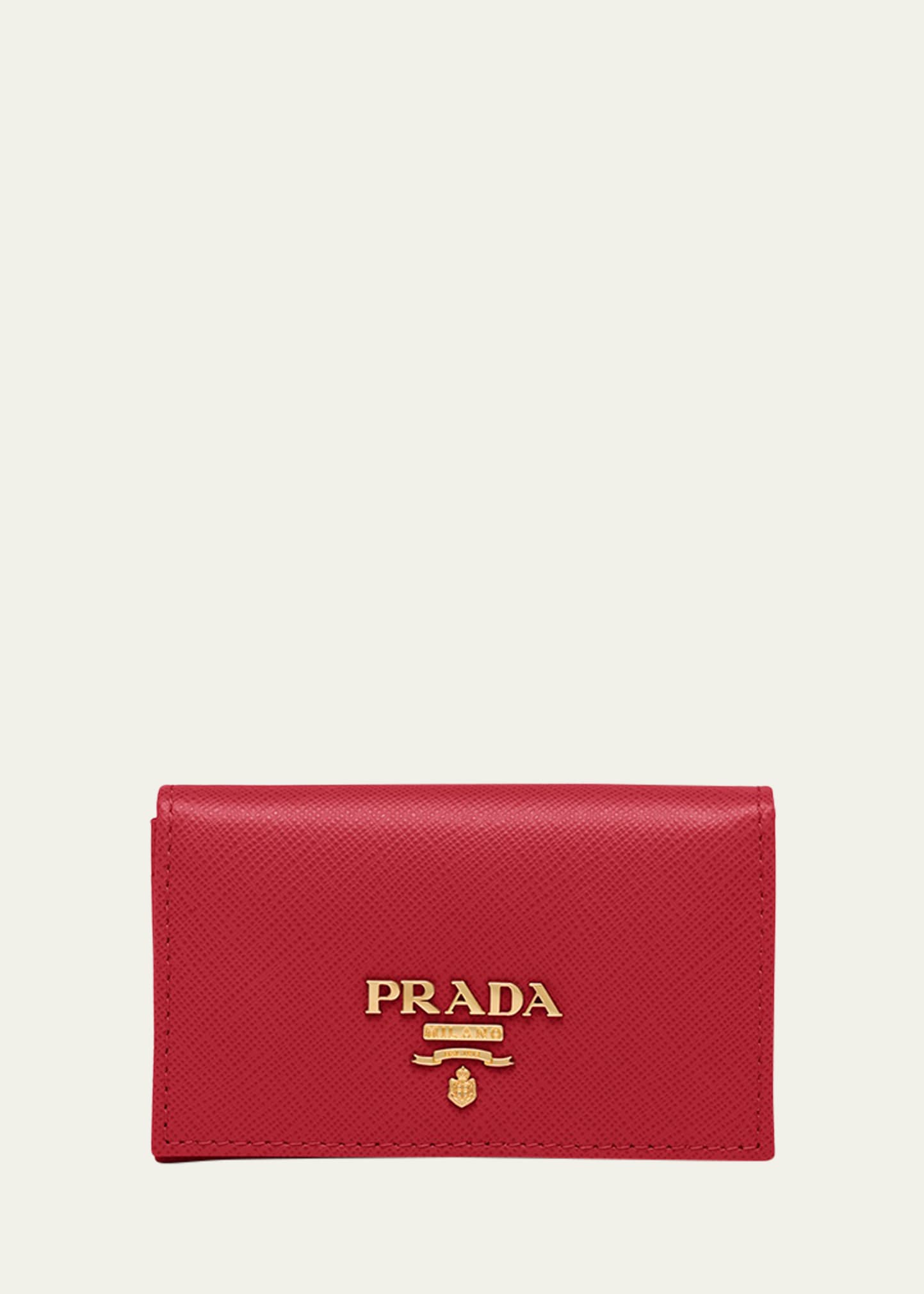 Prada Flap Leather Wallet In Red