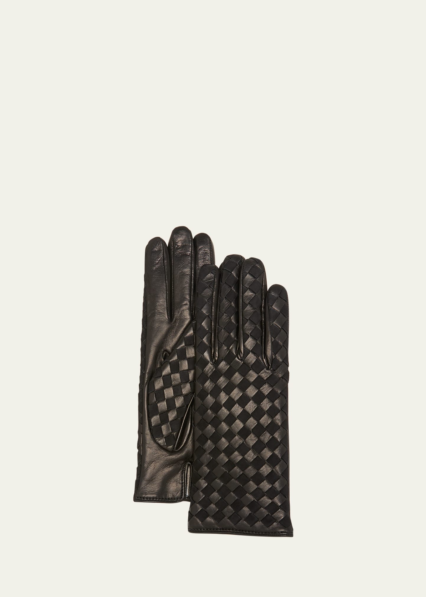Guanti Giglio Fiorentino Woven Cashmere-leather Gloves In Black