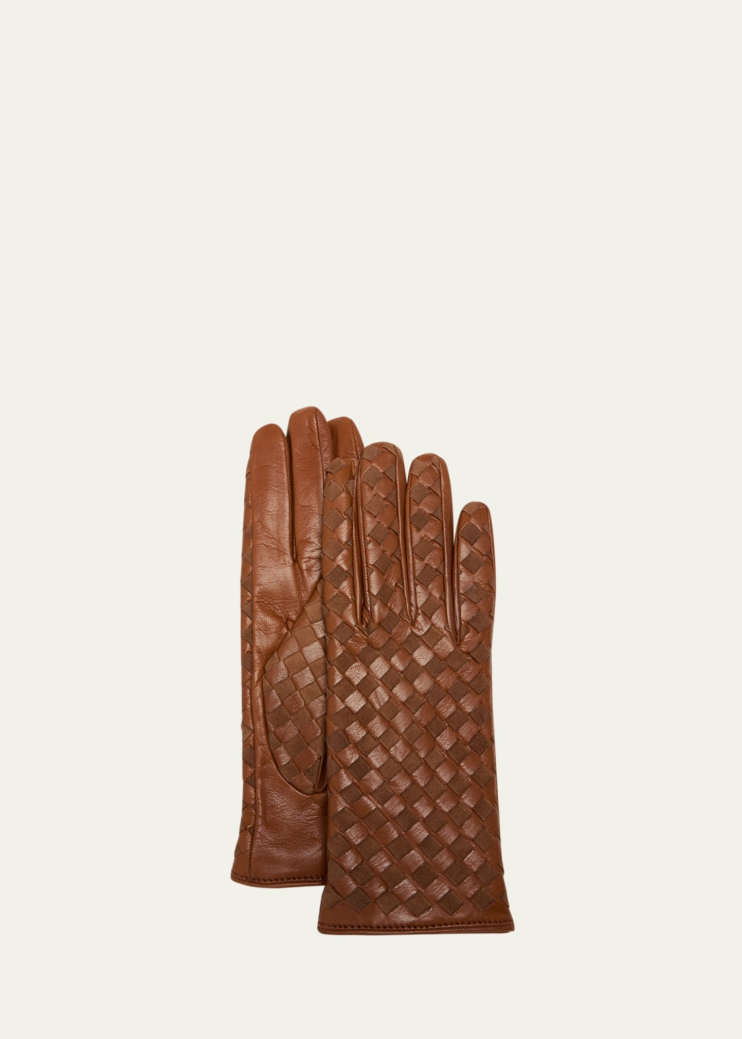 Guanti Giglio Fiorentino Woven Cashmere-leather Gloves In 9 Brown