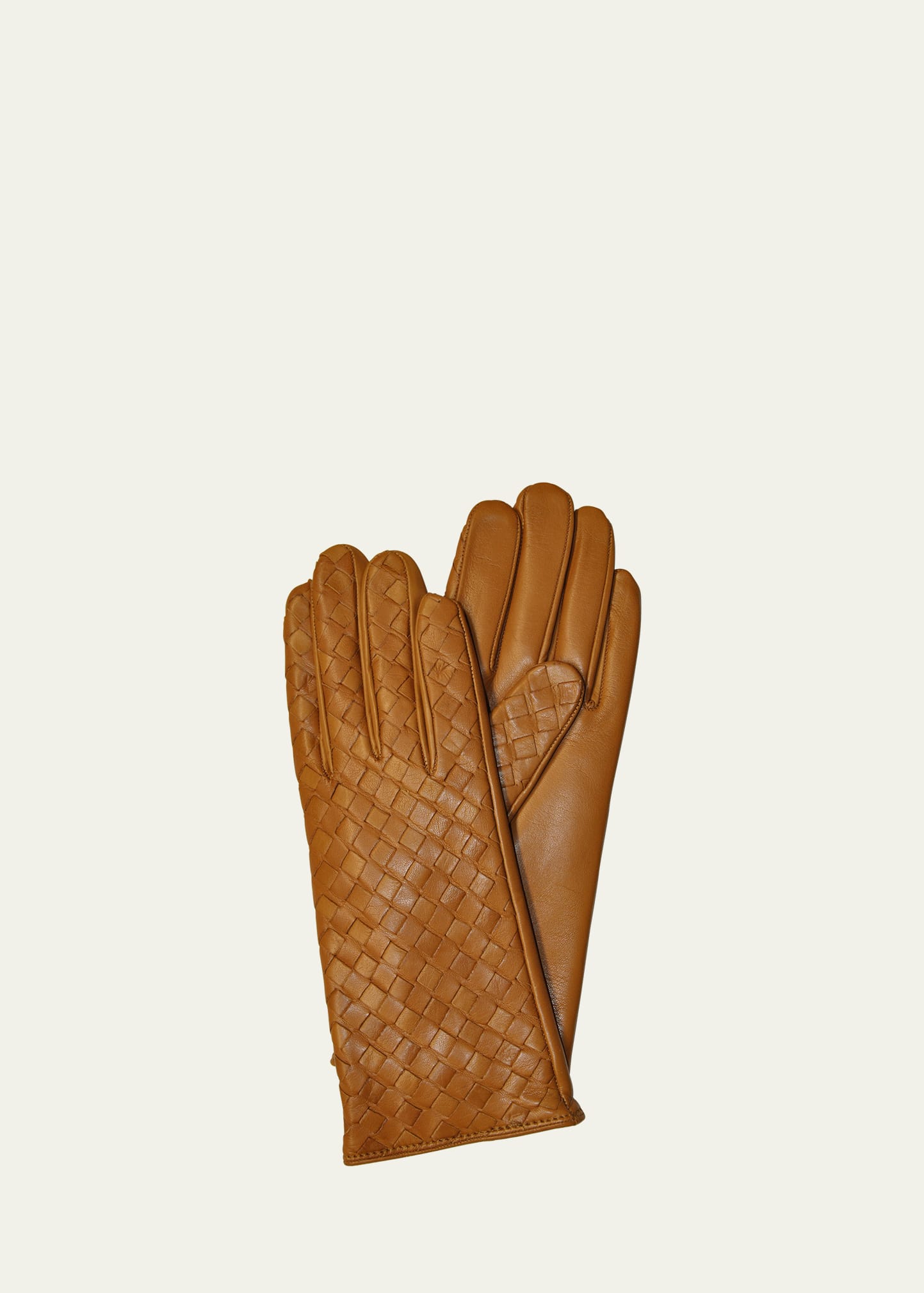 Guanti Giglio Fiorentino Woven Cashmere-leather Gloves In Camel