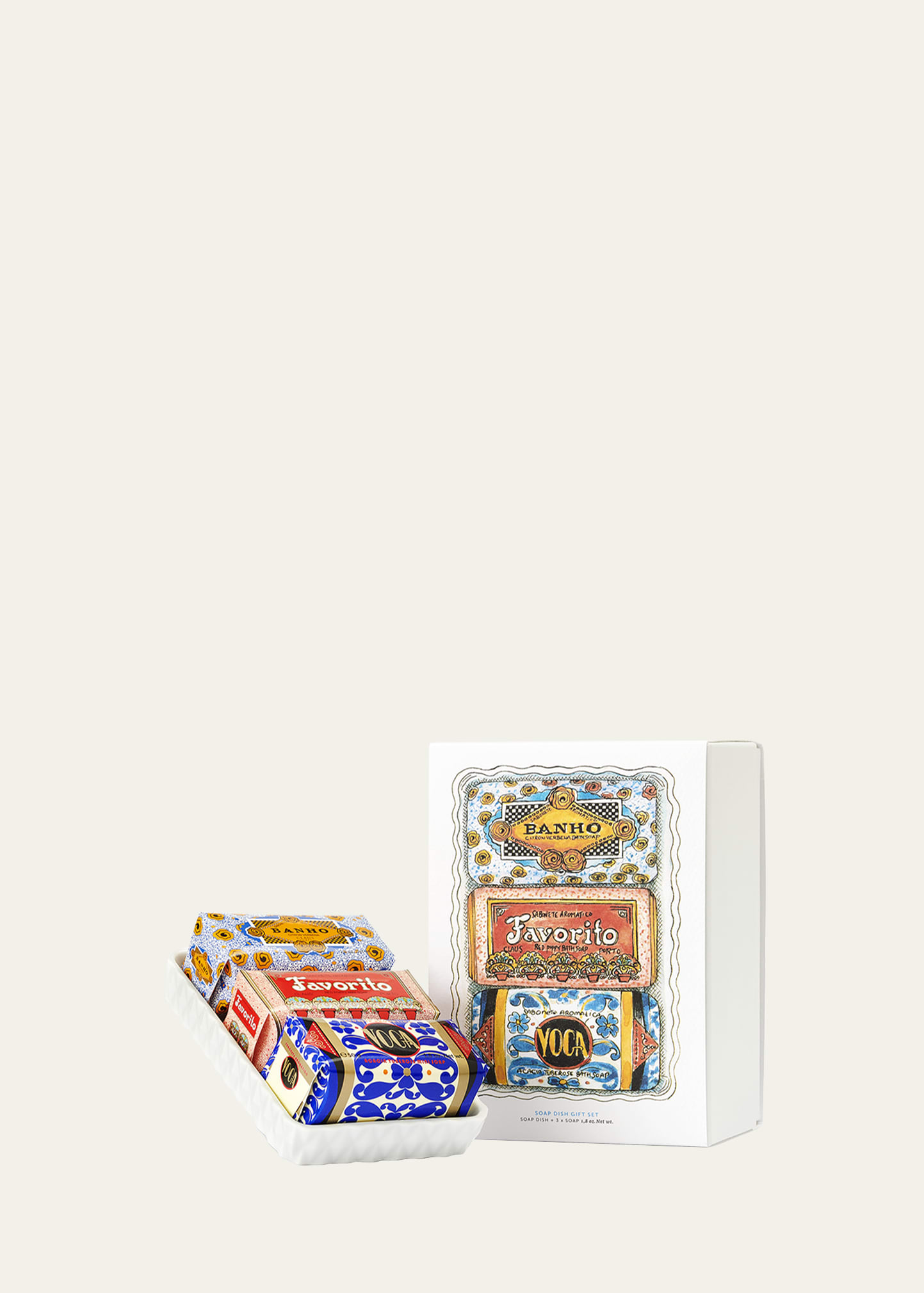 Claus Porto 3-Piece Mini Soaps Gift Set with Soap Dish
