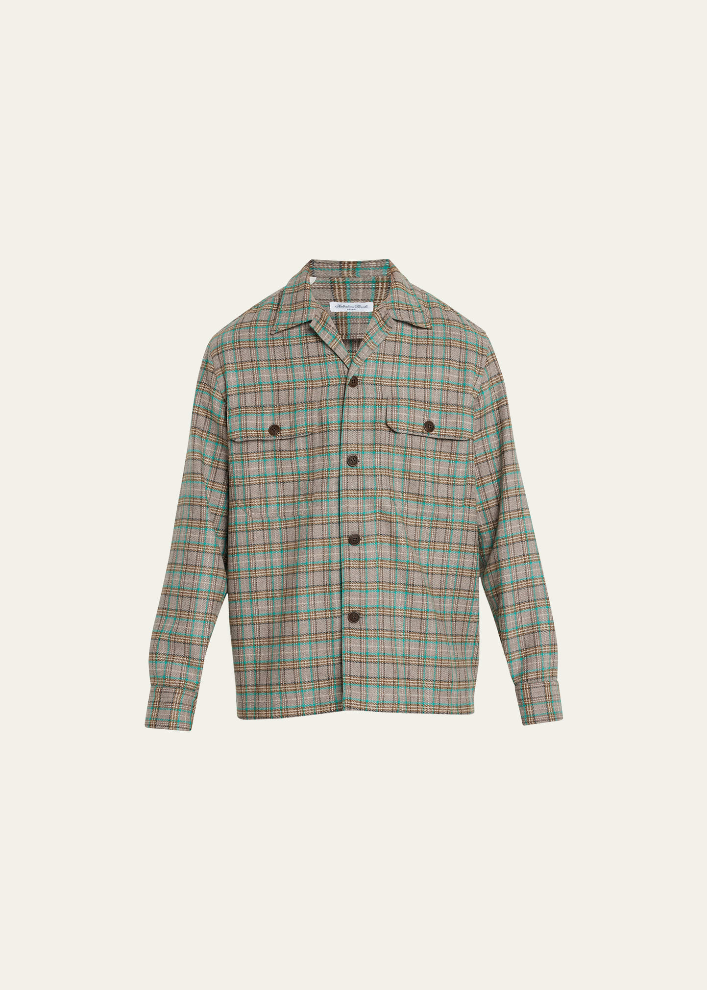 Salvatore Piccolo Men's Wool Plaid Shirt Jacket In Taupe