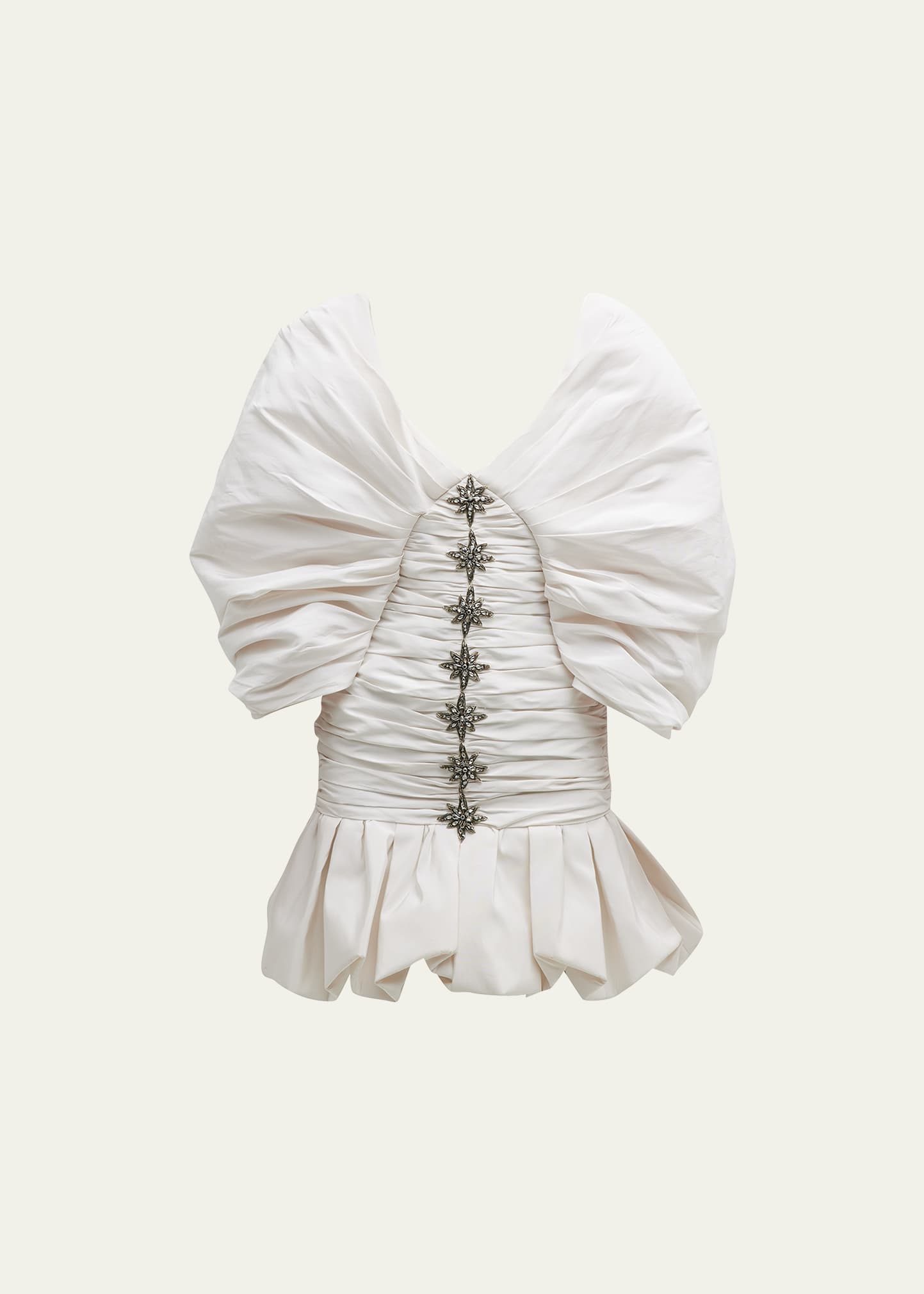 Aliette Silk Faille Mini Dress w/ Front Embellishment
