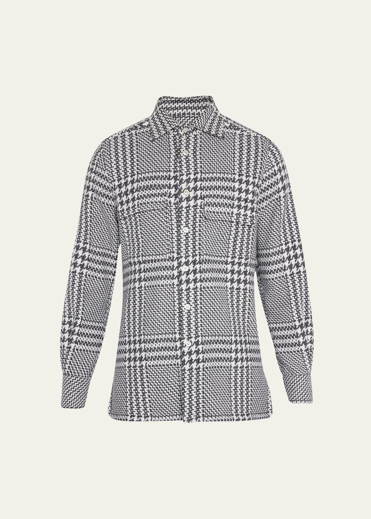 Men's Cashmere-Knit Plaid Houndstooth Shirt Jacket
