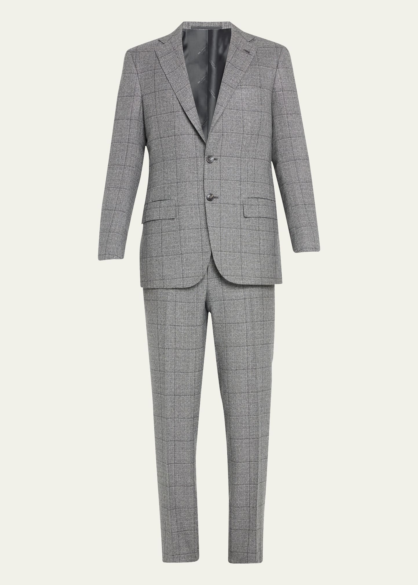 Kiton Men's Windowpane Cashmere Suit In Gry
