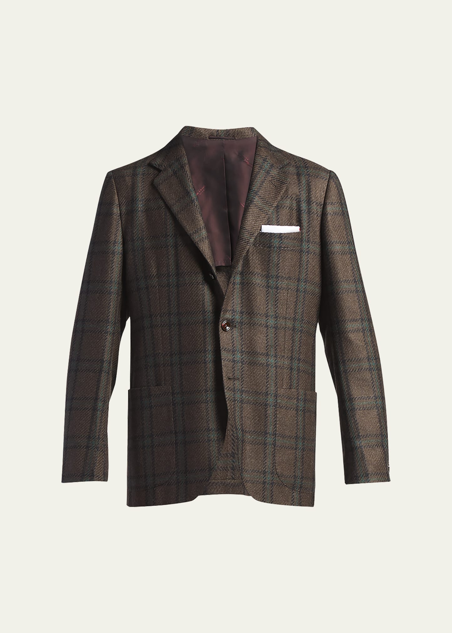 Kiton Men's Houndstooth Cashmere-wool Sport Coat In Brown