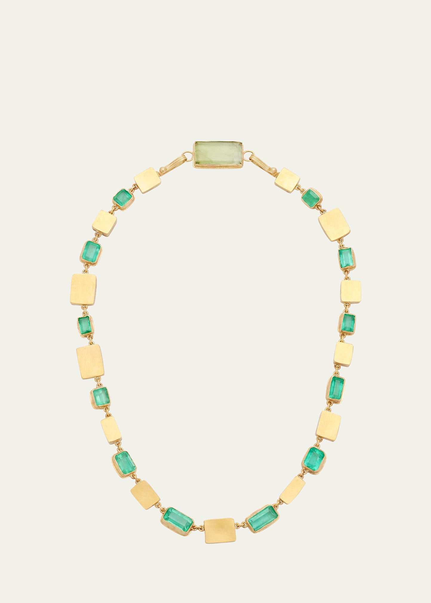 JUDY GEIB Gold Box Necklace with Colombian Emeralds and Peridot Clasp