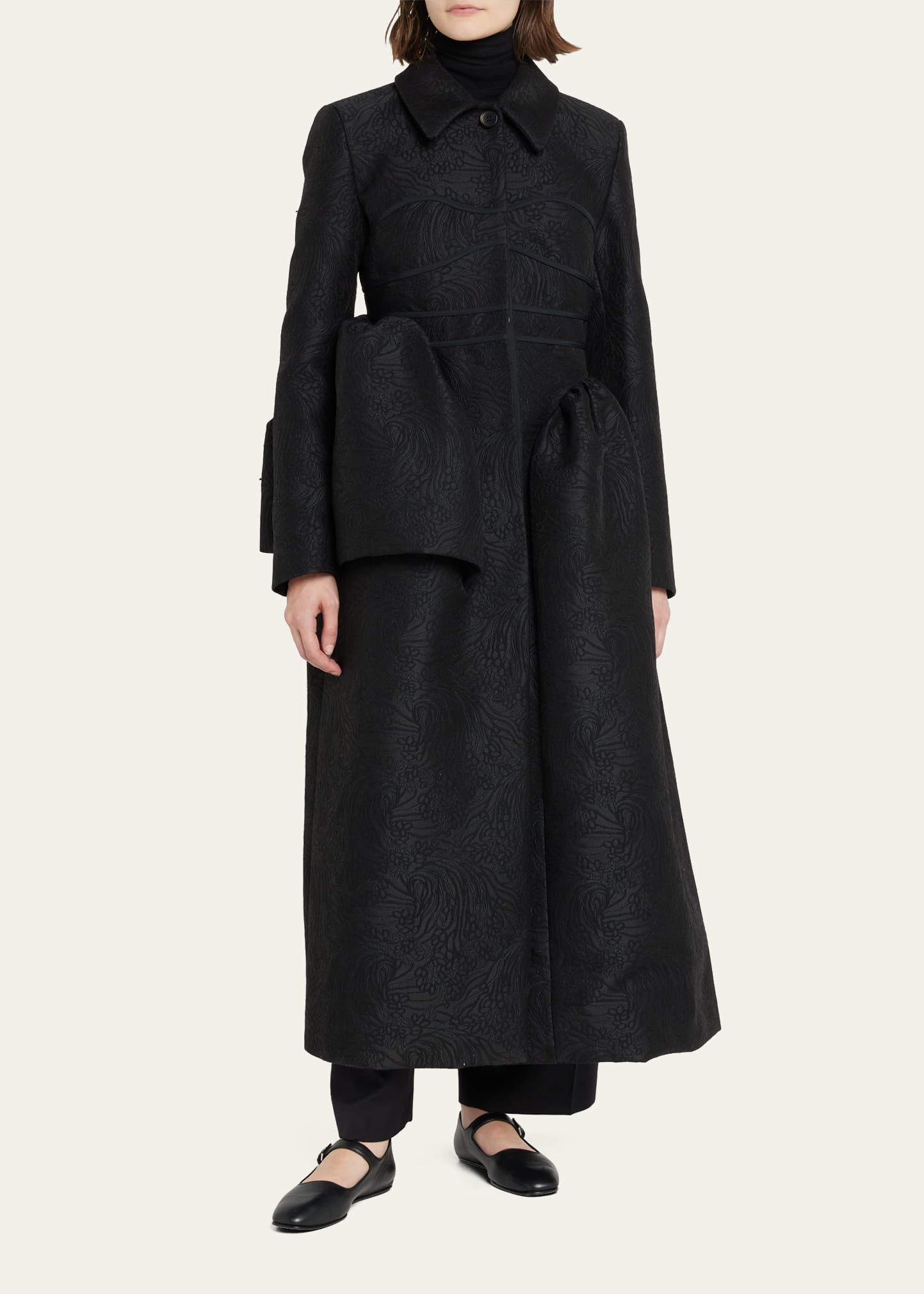 Embroidered Fitted Coat with Asymmetrical Side Panels