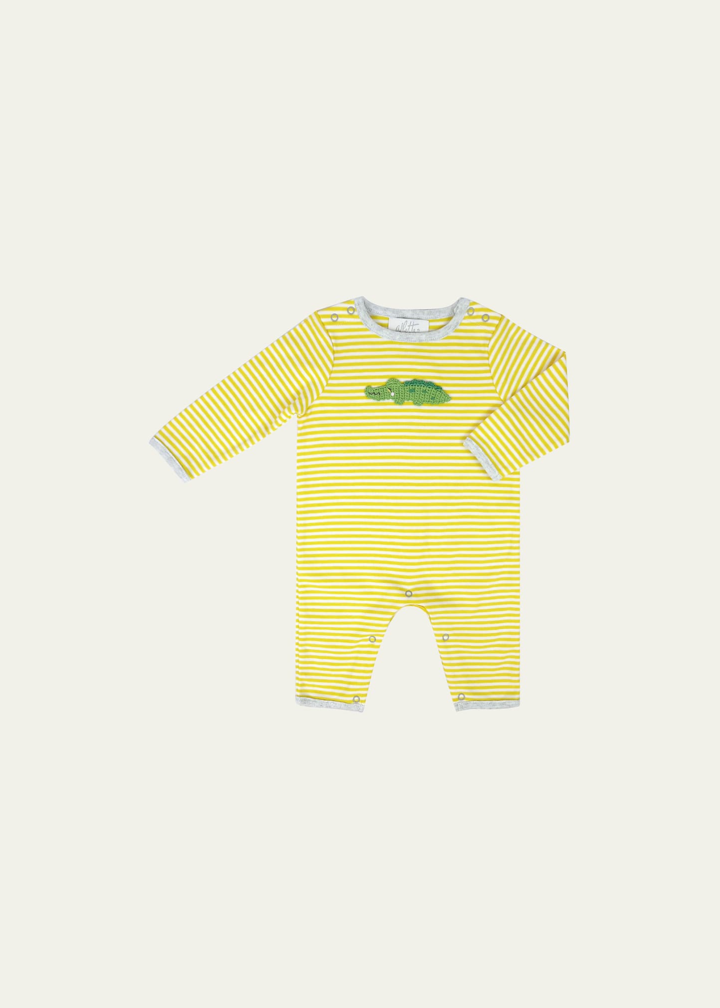 Albetta Kid's Striped Crocodile Applique Coverall In Yellow Stripe