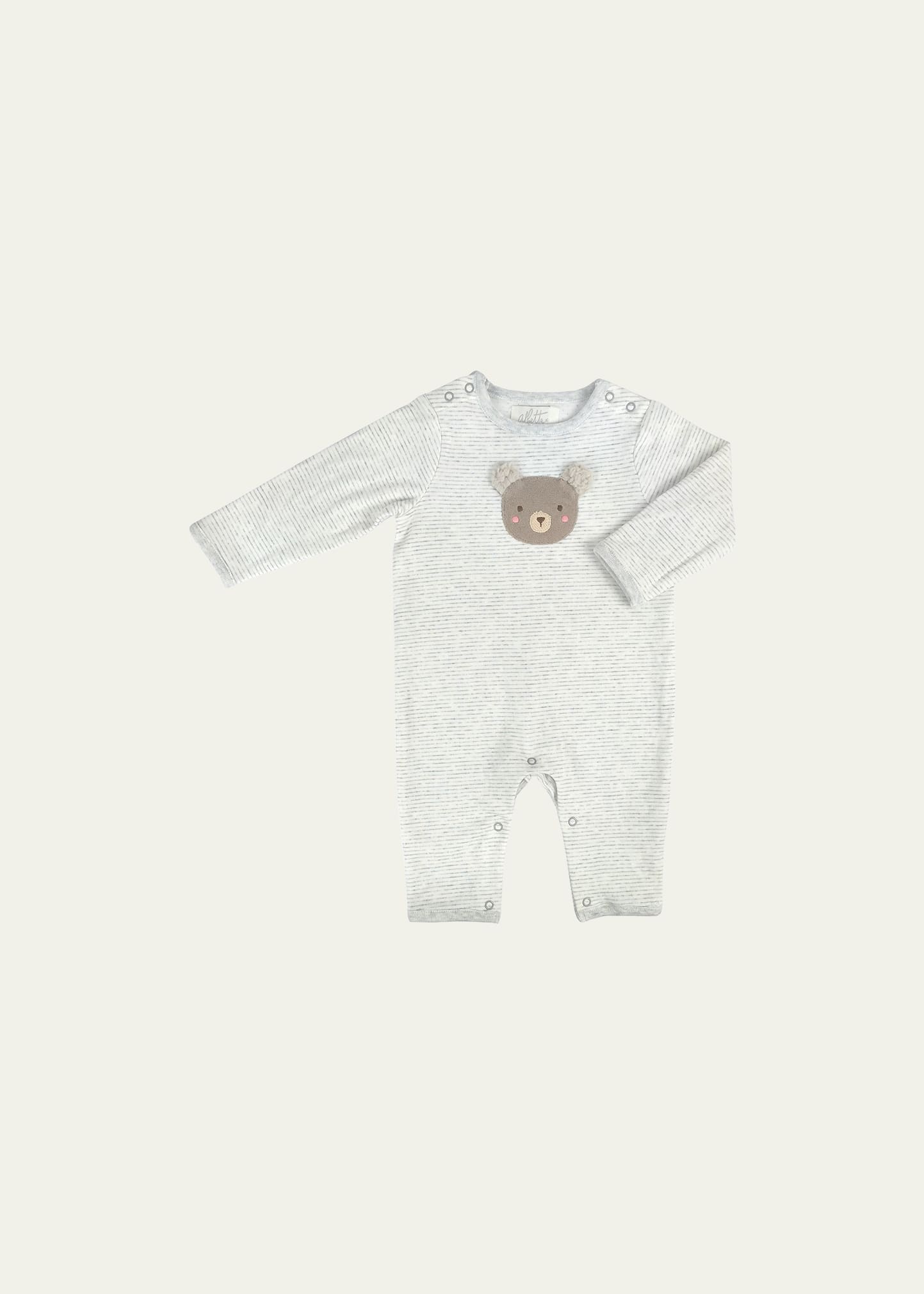 Albetta Kid's Striped Bear Applique Coverall In Lt Grey And Brown