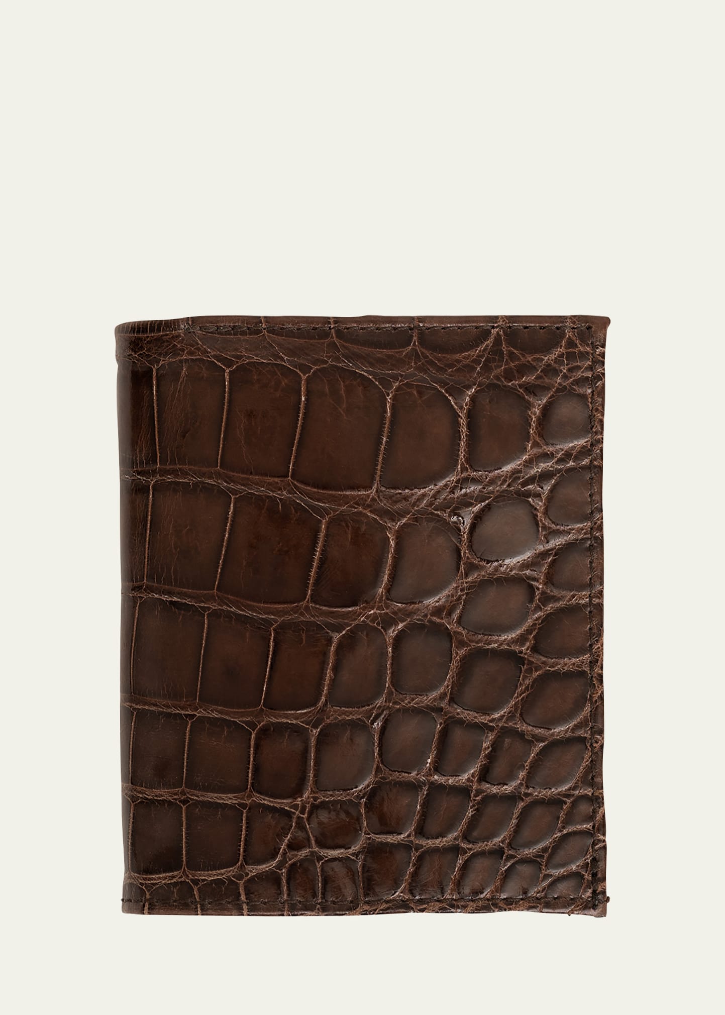 Abas Men's Glazed Alligator Leather Bifold Wallet In Deep Brown