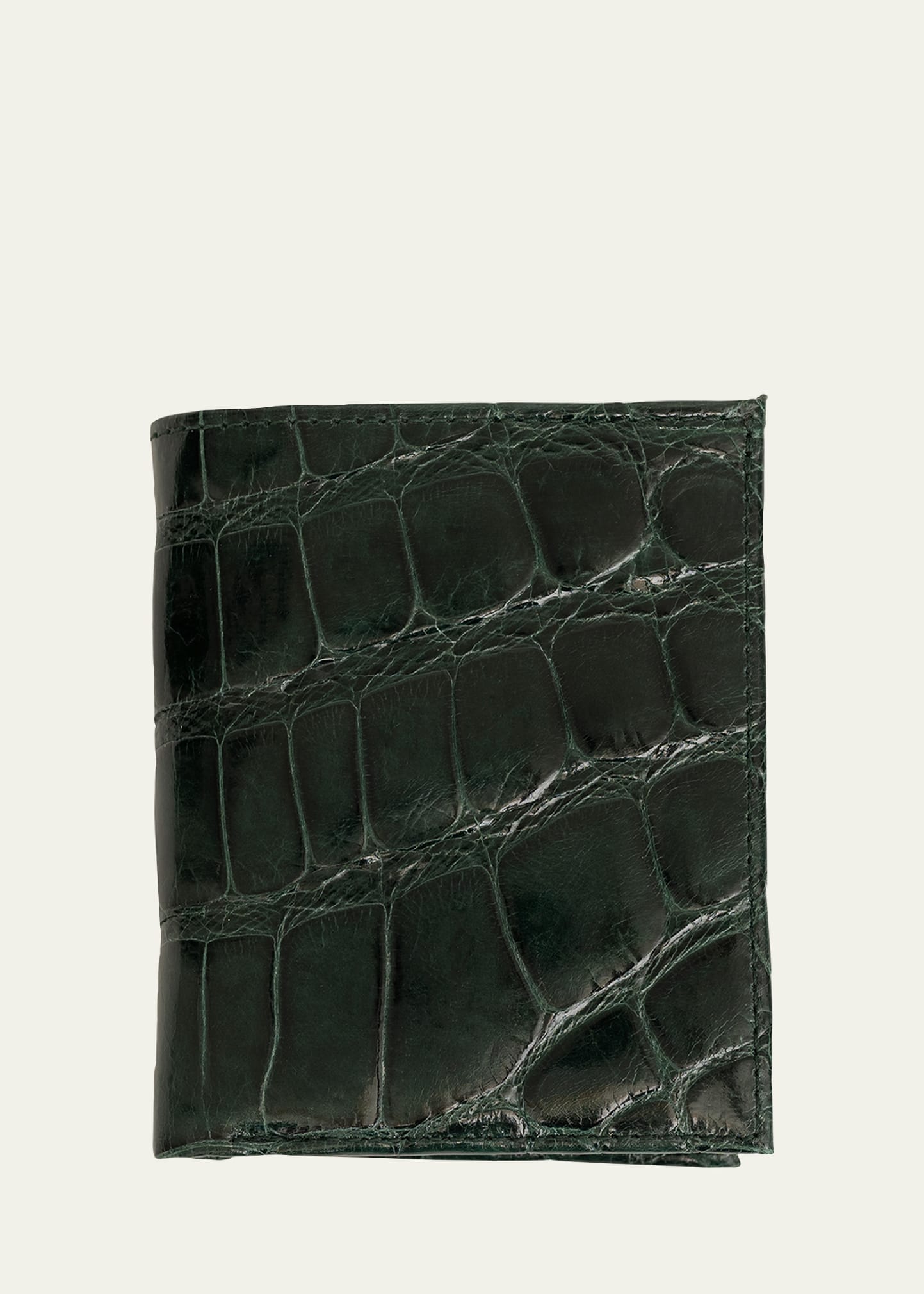 Abas Men's Glazed Alligator Leather Bifold Wallet In Hunter Green