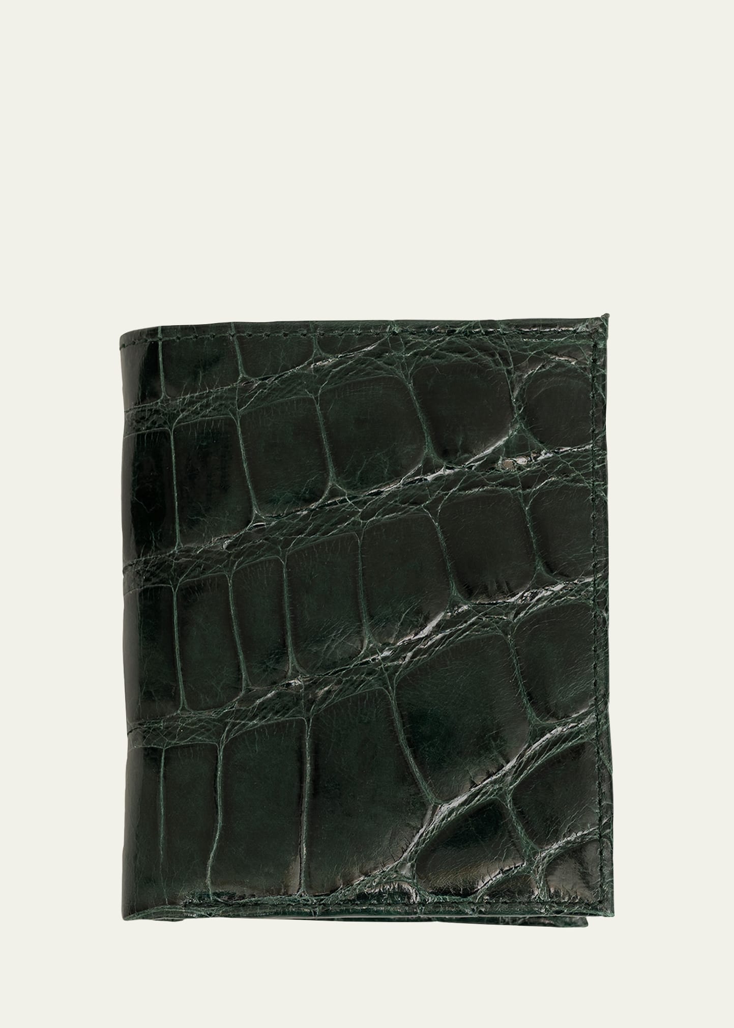 Abas Men's Glazed Alligator Compact Wallet; Monogram Available In Hunter Green