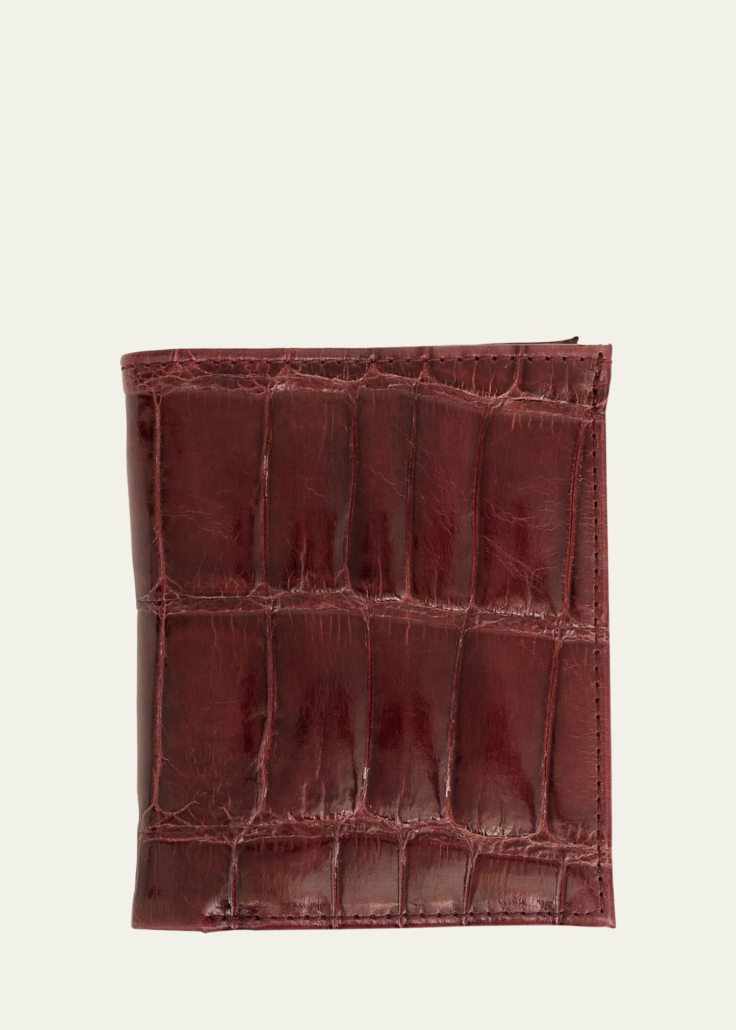 Abas Men's Glazed Alligator Leather Bifold Wallet In Bordeaux