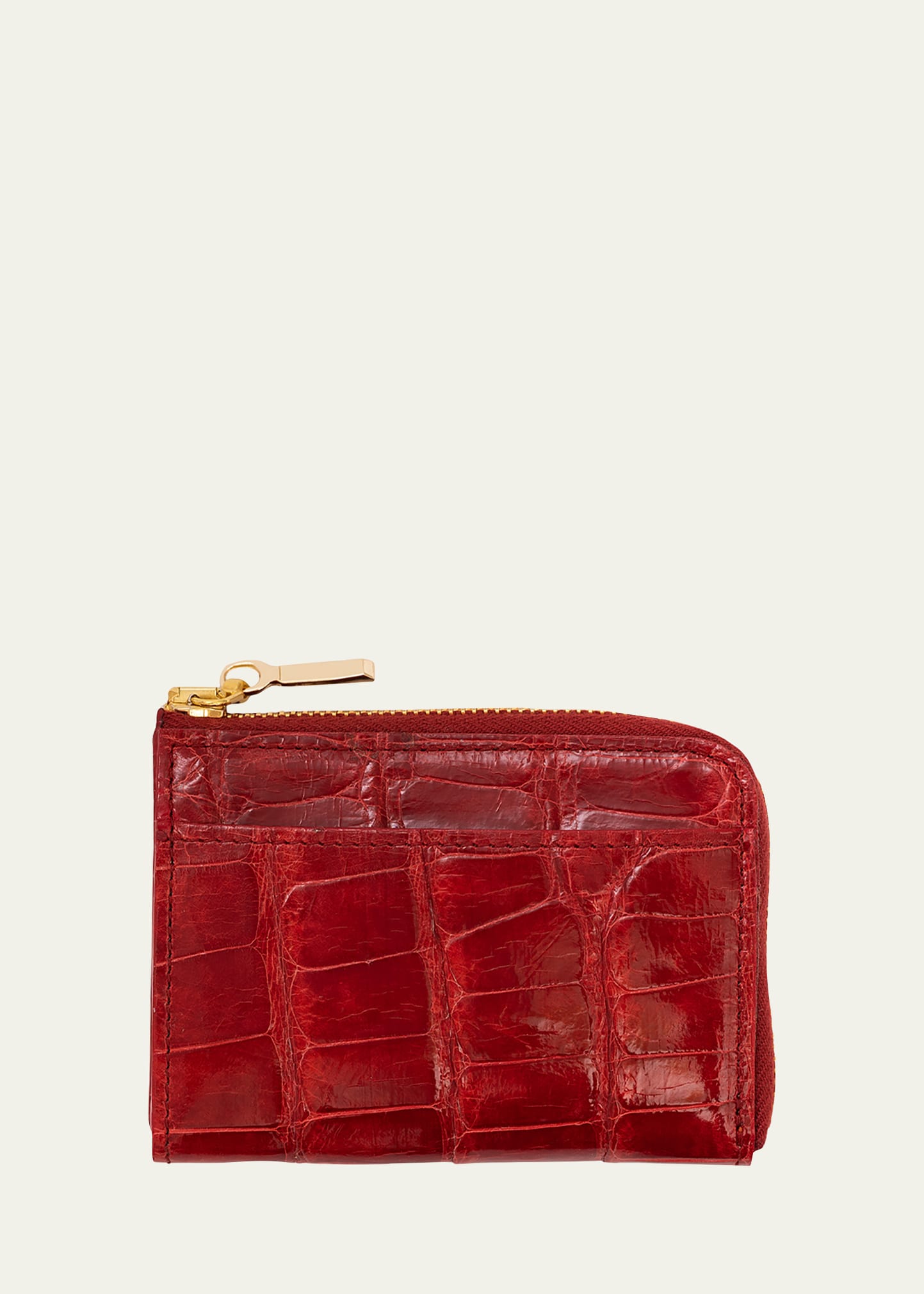 Shop Abas Men's Glazed Alligator Leather Zip Card Case In Brilliant Red