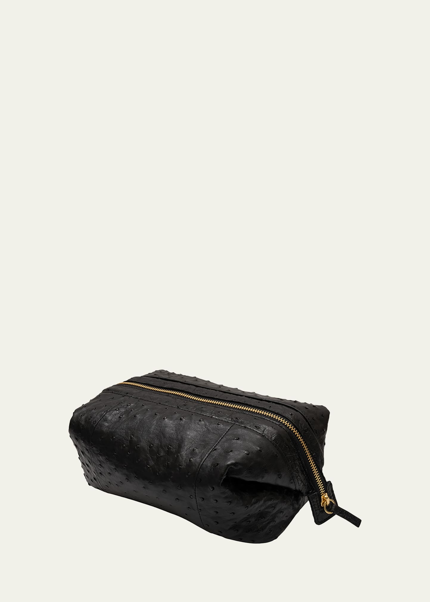 Abas Men's Ostrich Leather Zip Toiletry Kit In Black