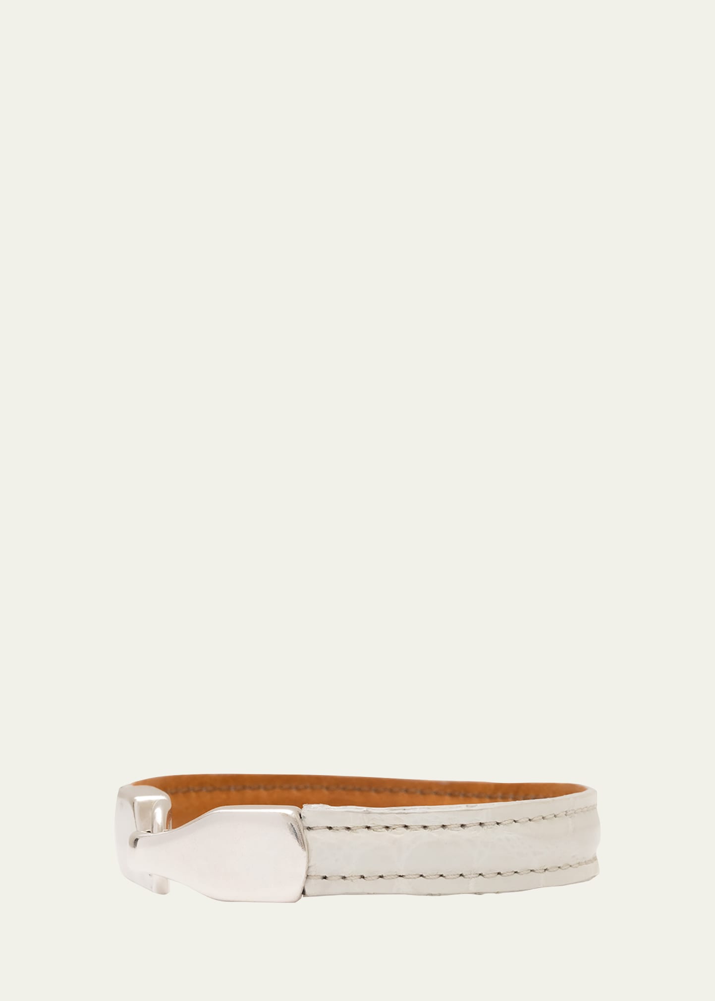 Shop Abas Men's Matte Alligator Leather Bracelet In White