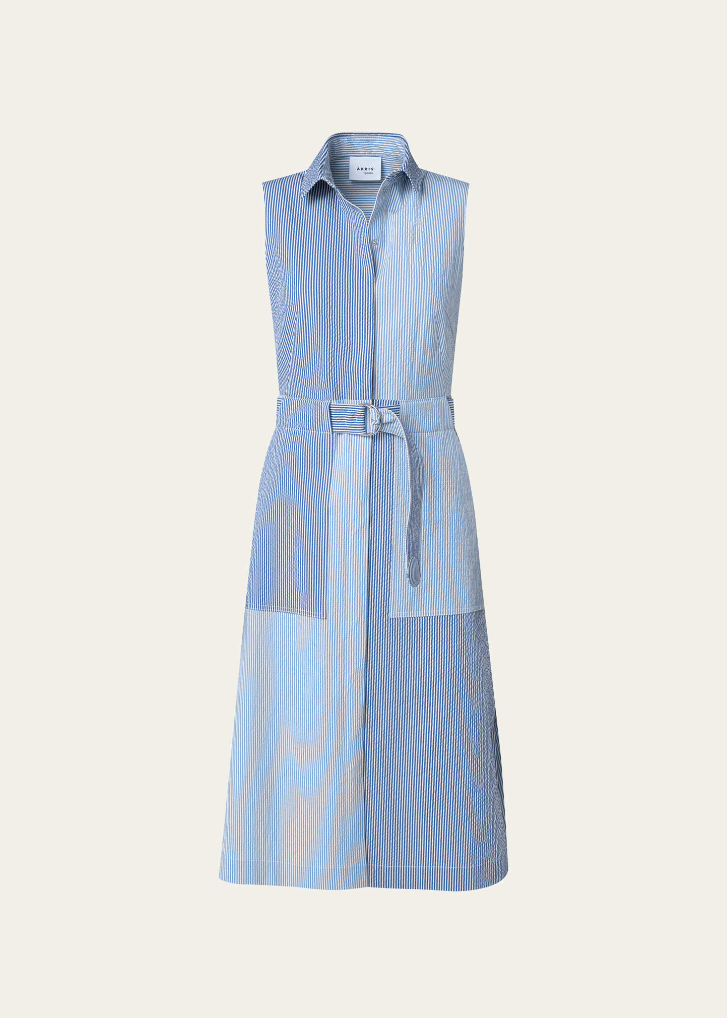 Cotton Seersucker Colorblock Midi Dress