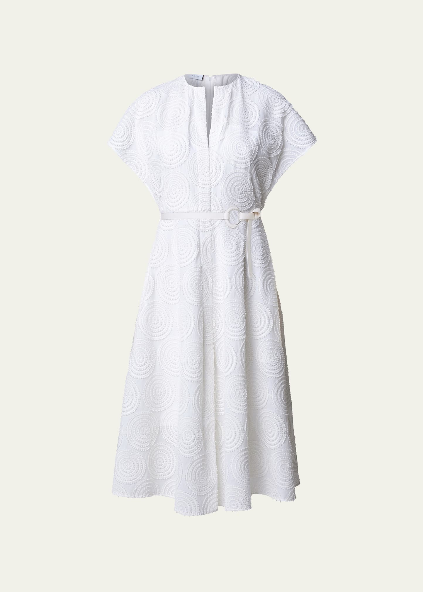 Akris Punto Cotton Loop Embroidered Midi Dress In Cream