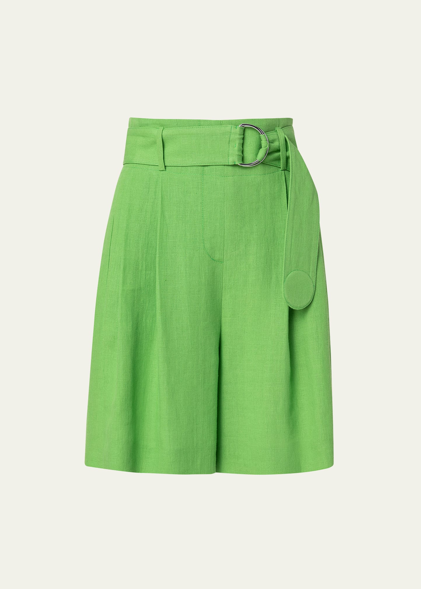 Akris Punto Fiorellina Linen Wide-leg Shorts In Green