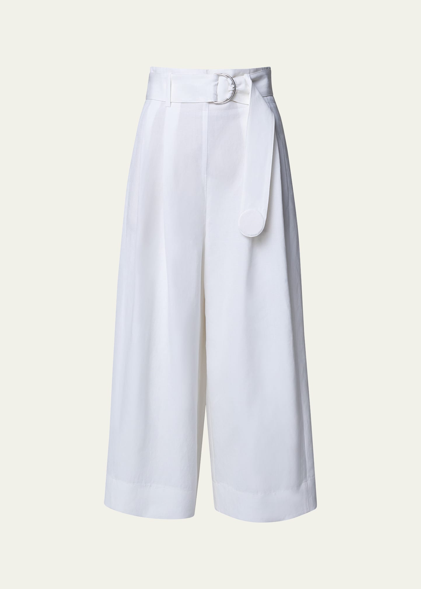 Akris Punto Fiorella Pleated Belted Linen Culotte Pants In Cream