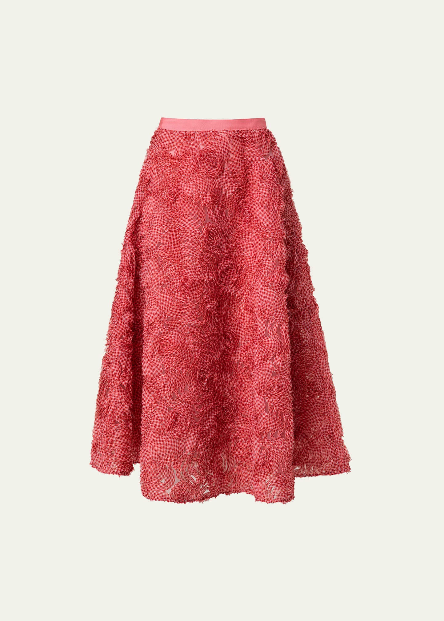 Gingham Organdy Rosette Applique Tulle Midi Skirt