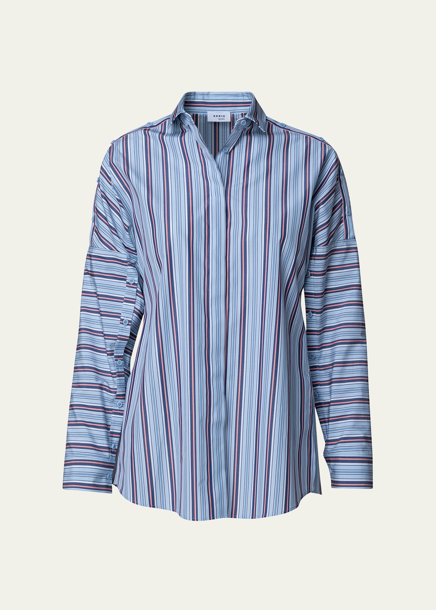 Striped Cotton Shirt w/ Button Details