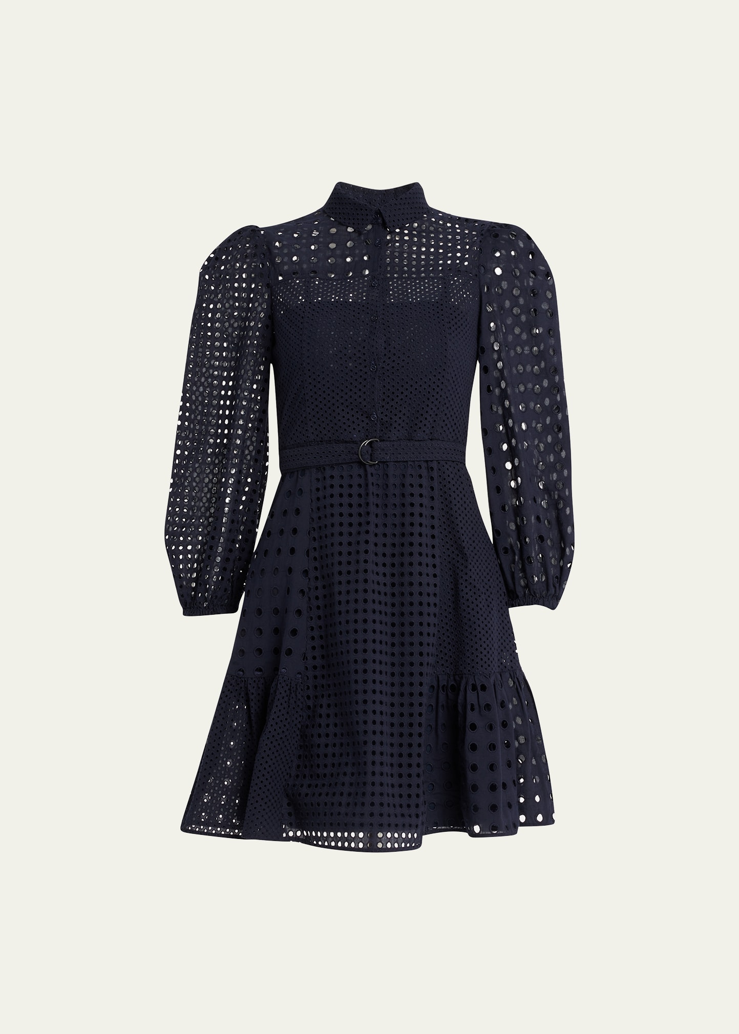 Akris Punto Eyelet Embroidered Patchwork Shirtdress With Belt In Navy