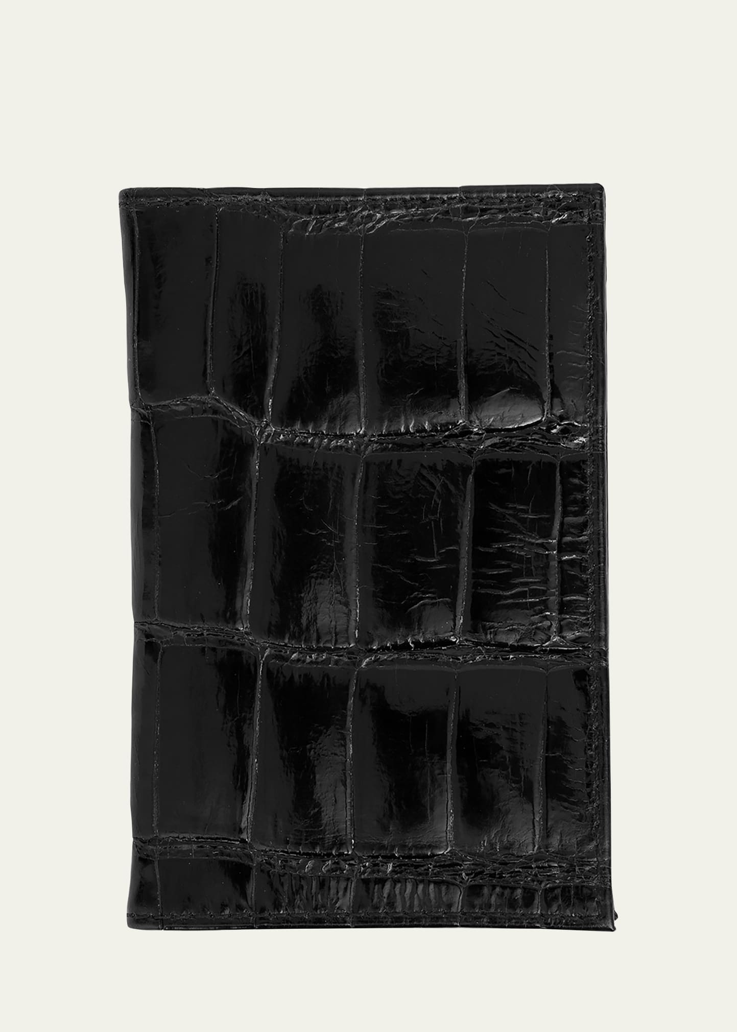 Abas Men's Glazed Alligator Leather Bifold Card Case In Jet Black