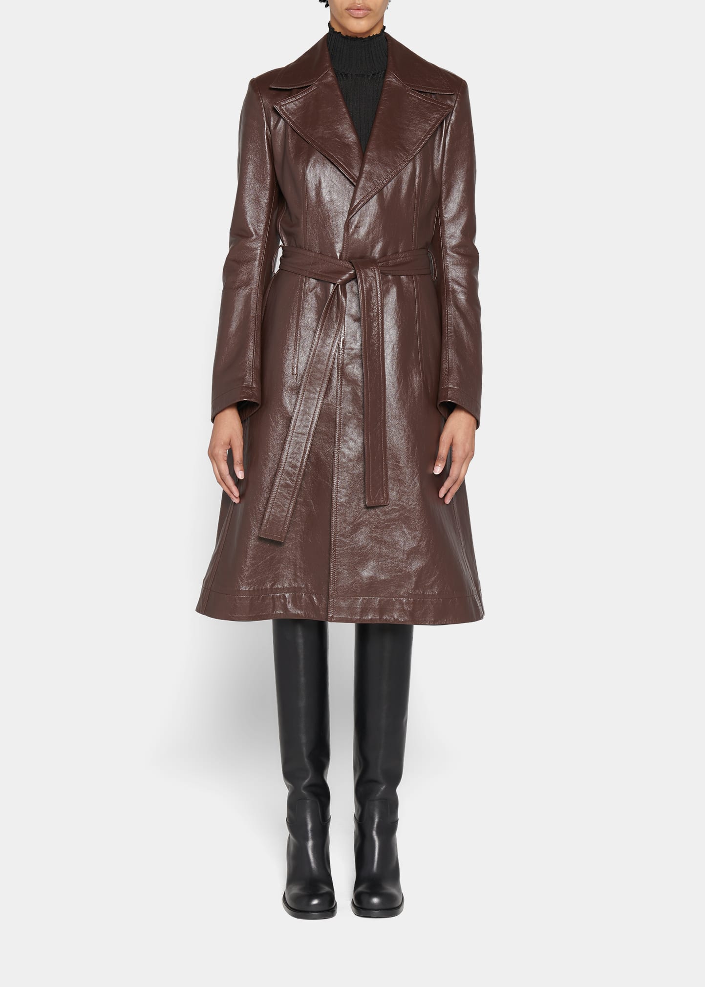 Leather Belted Mid Trench Coat