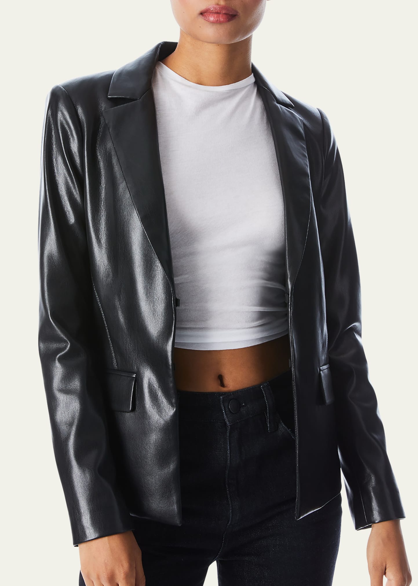 Mya Vegan Leather Notch-Collar Blazer