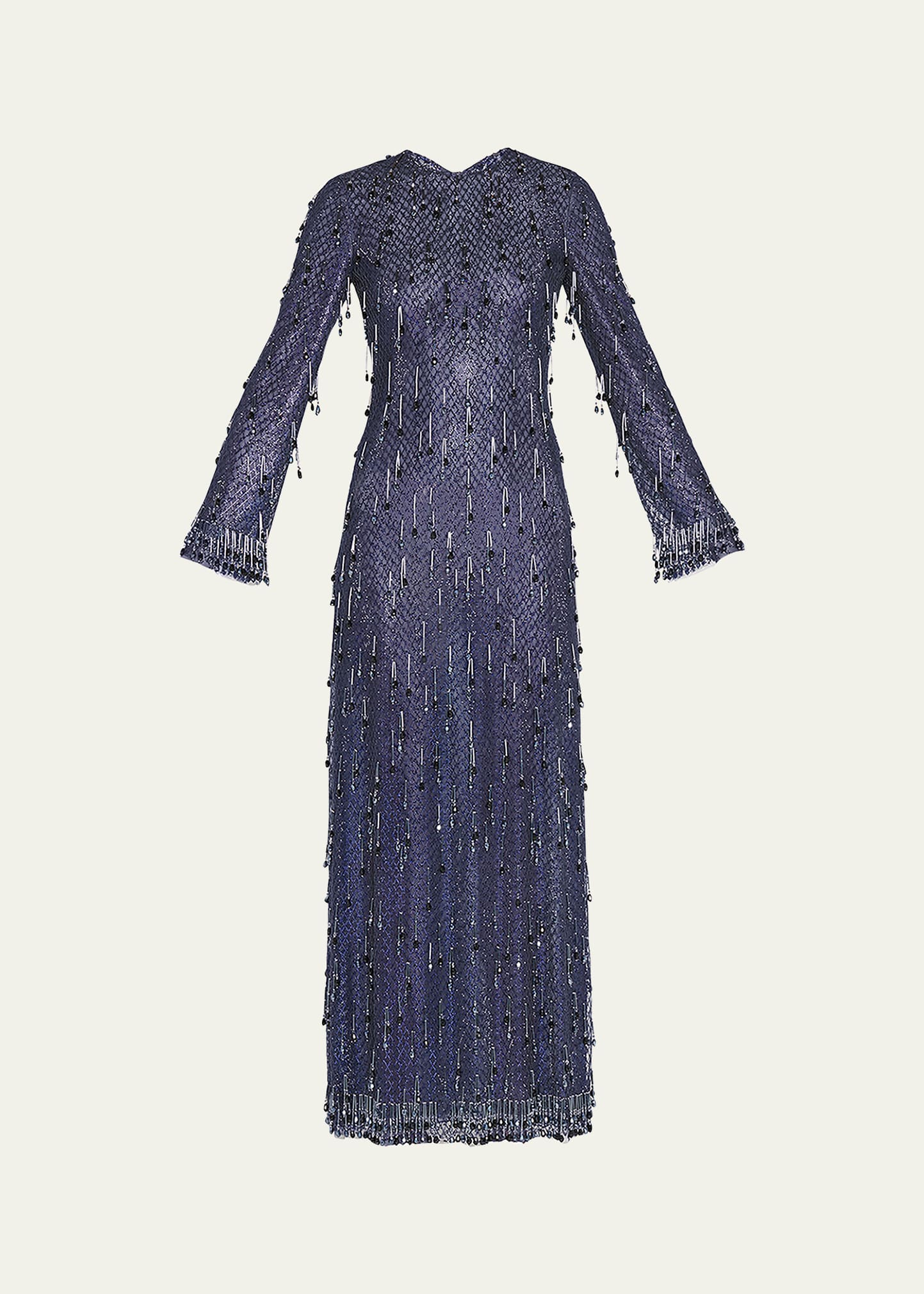 Giorgio Armani Longsleeve Embroidered Gown In Dark Blue
