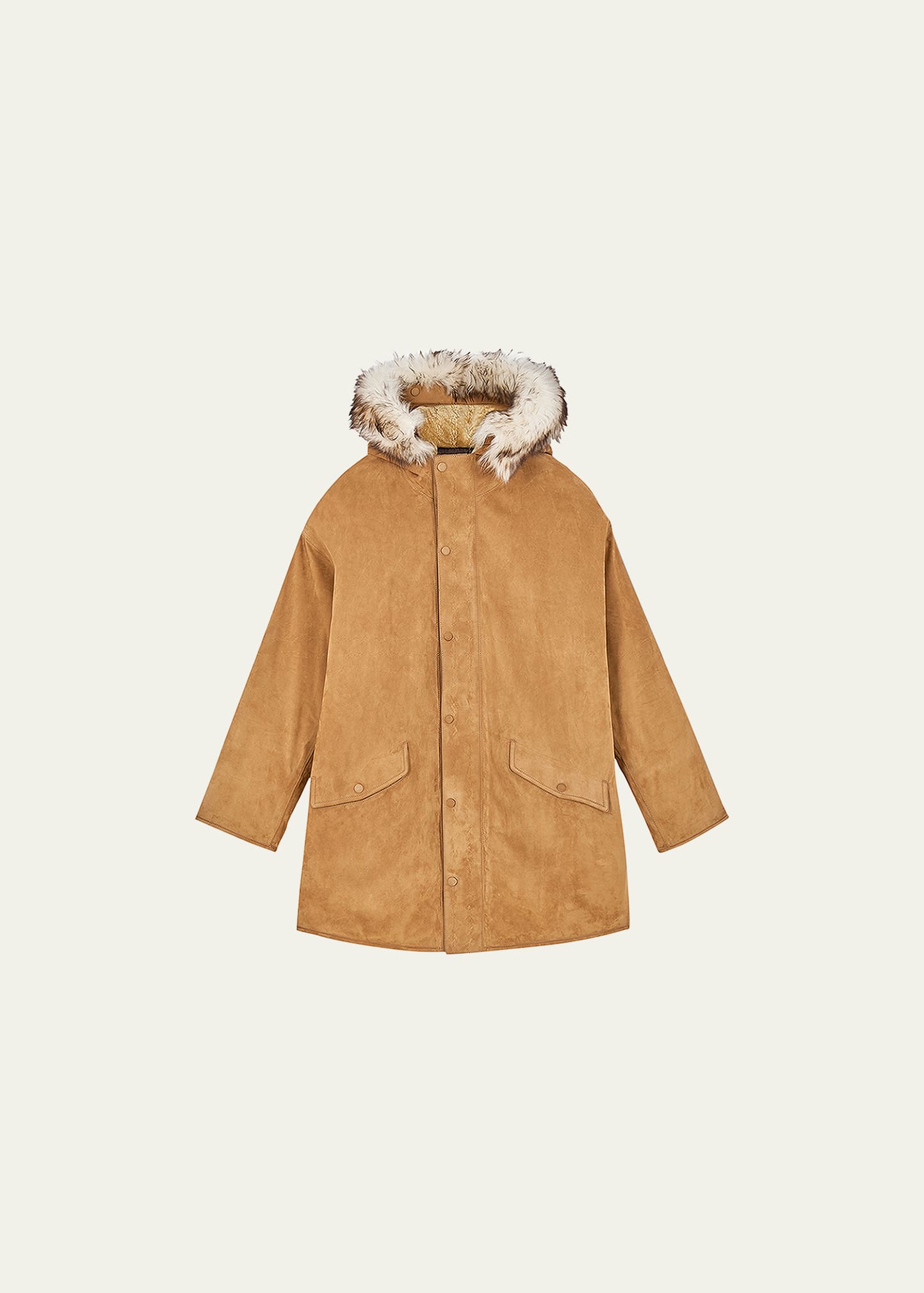 Men's Leather & Shearling Hooded Parka
