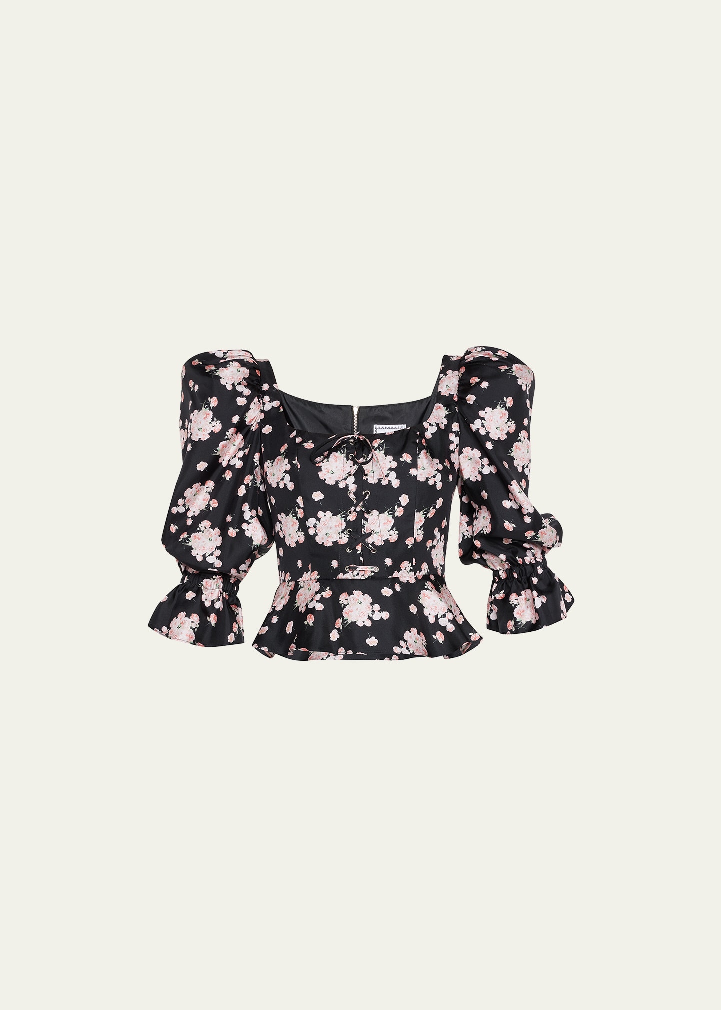 Autumn Adeigbo Mallory Floral Lace-up Peplum Blouse In Pink Floral Black